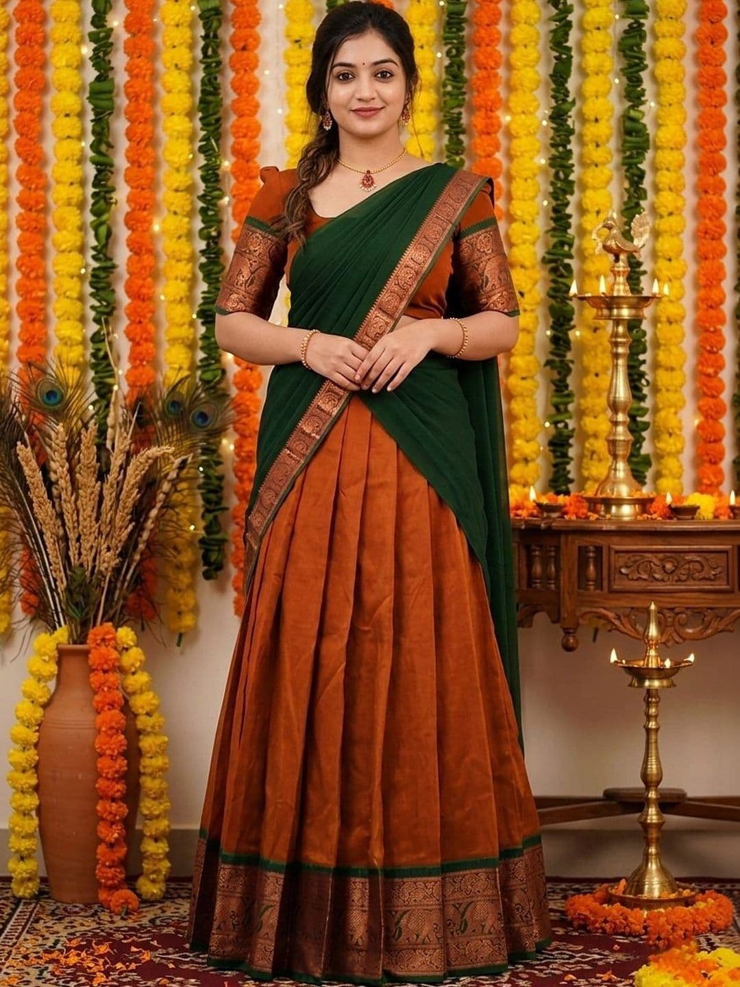 HERE&NOW Embroidered Unstitched Lehenga & Blouse With Dupatta - view 1