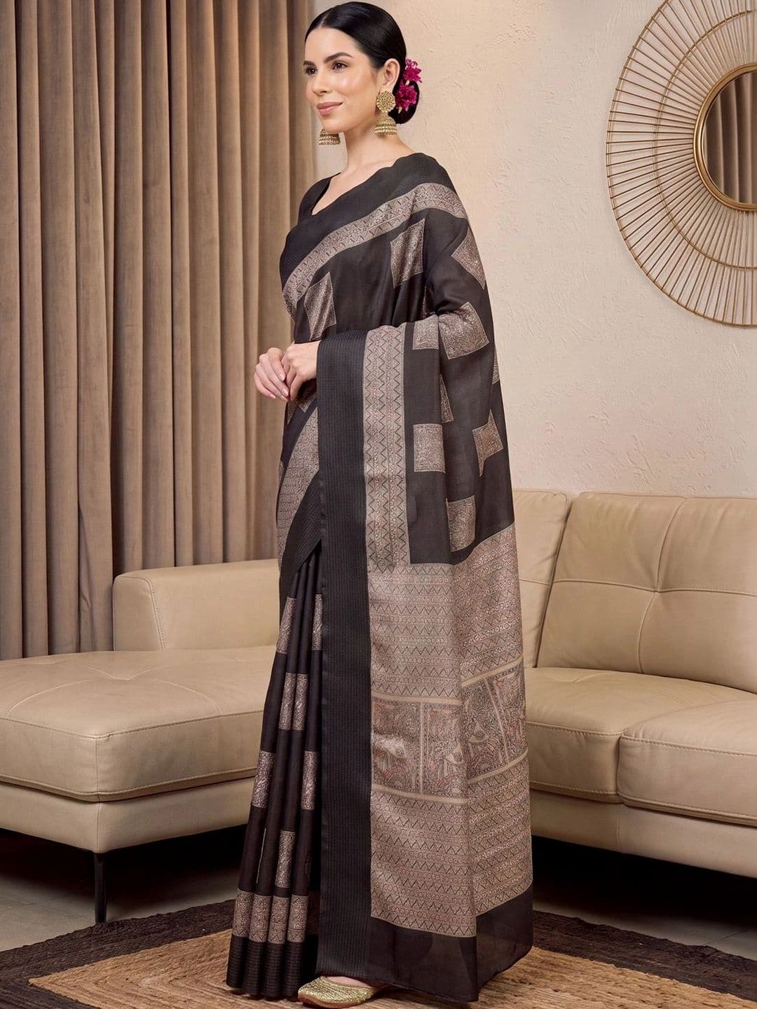 Anouk Woven Design Zari Silk Blend Designer Tussar Saree thumbnail 5