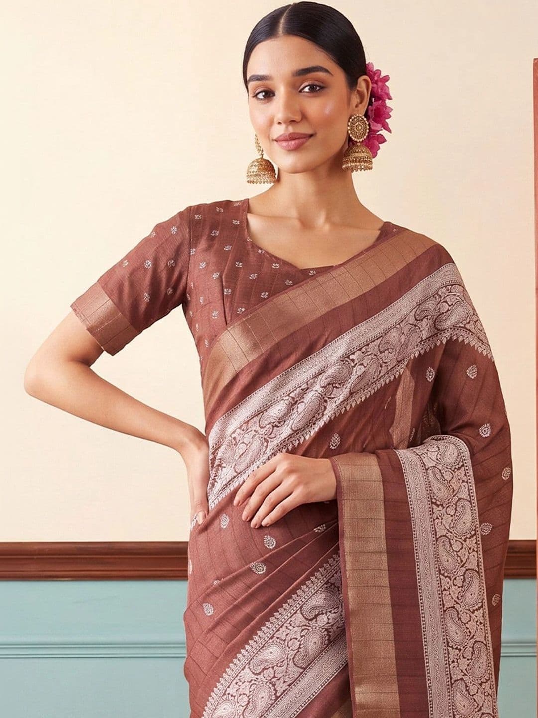 Anouk Woven Design Zari Silk Blend Designer Saree thumbnail 6