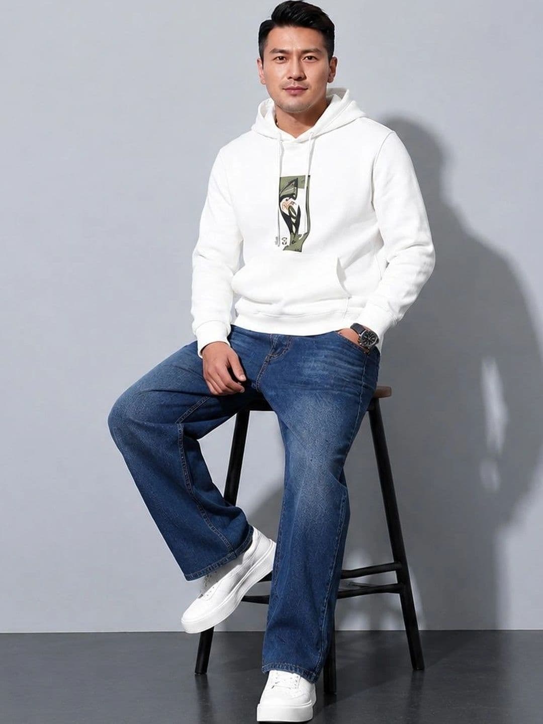 PINKLIT Men Wide Leg Mid-Rise Medium Shade Jeans thumbnail 4