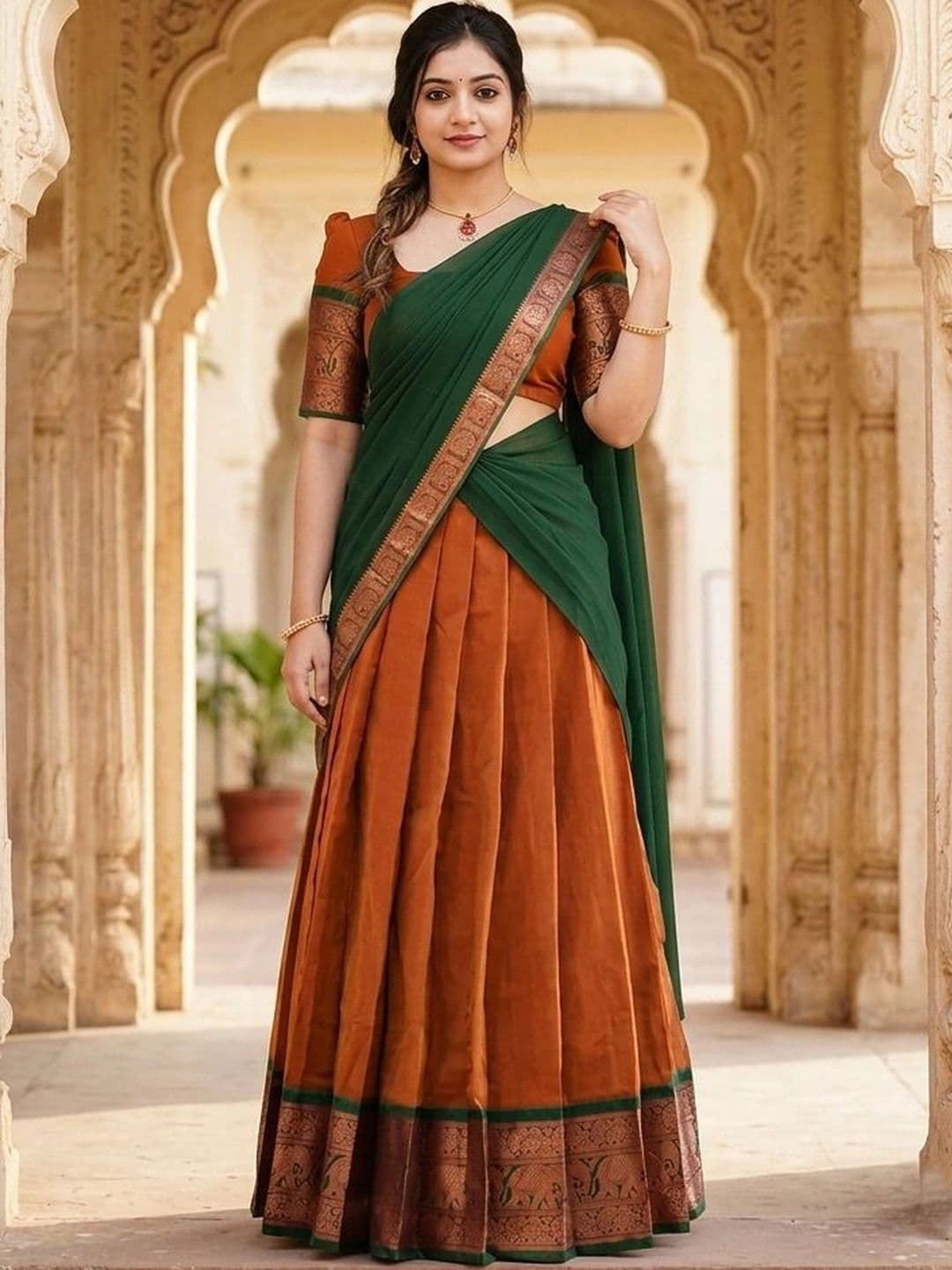 HERE&NOW Embroidered Unstitched Lehenga & Blouse With Dupatta thumbnail 4