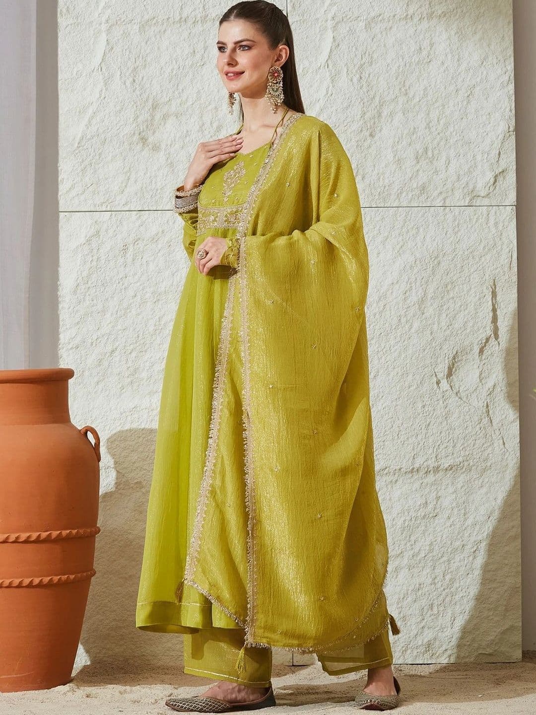 MOKOSH Women Embroidered Anarkali Kurta and Palazzo Set with Dupatta thumbnail 7