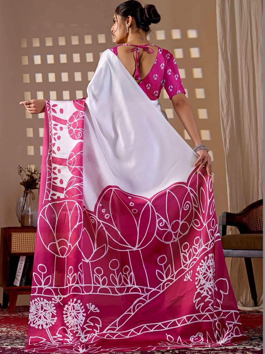 LeeliPeeri Designer Floral Satin Designer Saree thumbnail 6