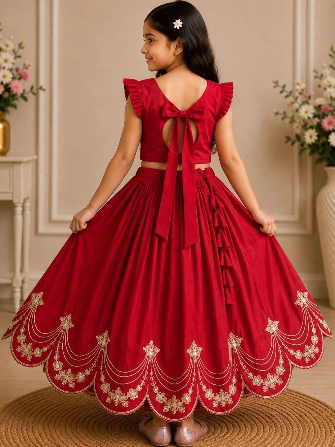 KALINI Girls Embroidered Thread Work Ready to Wear Lehenga & thumbnail 2