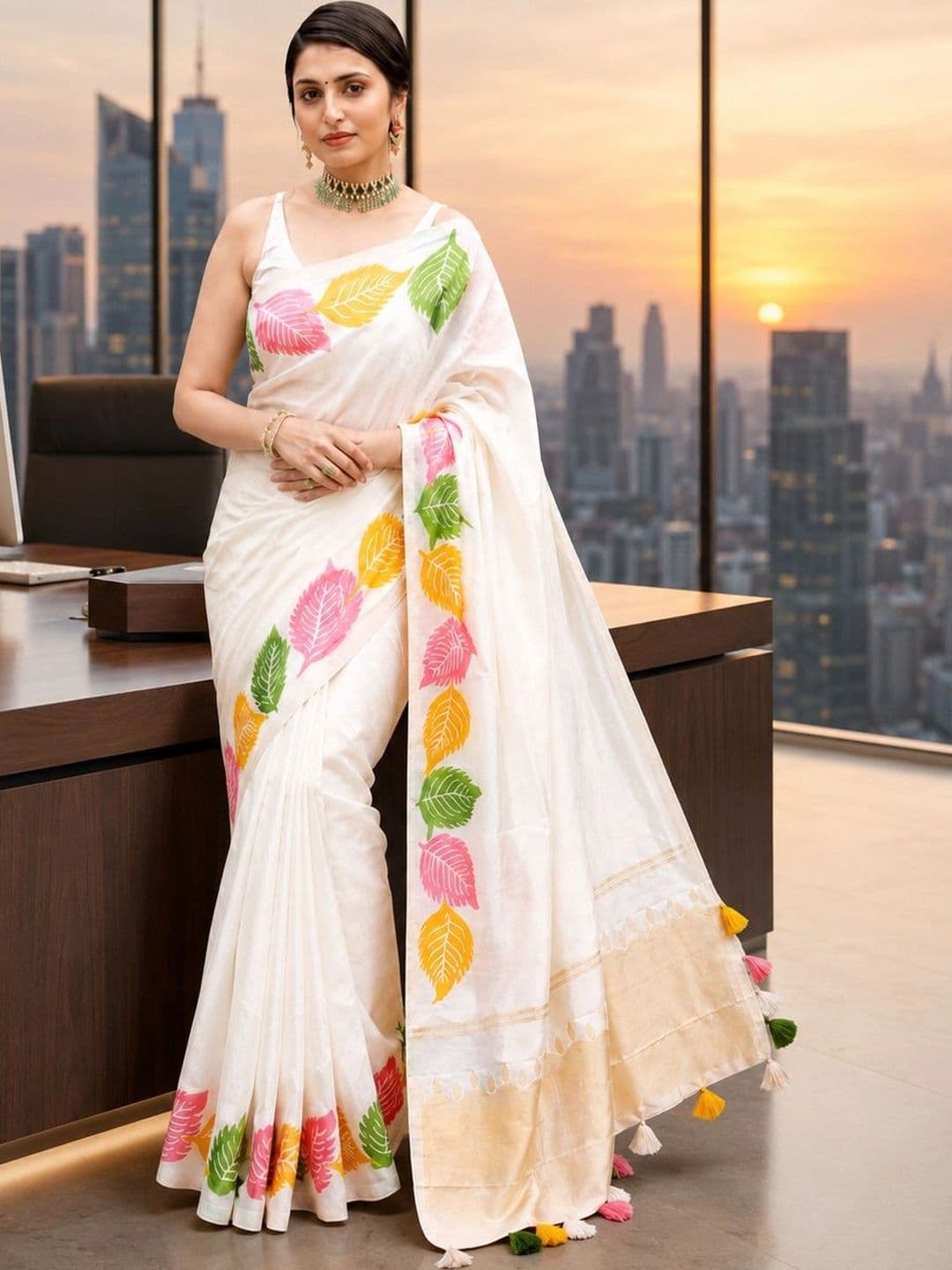 aeriebier Woven Design Zari Silk Blend Banarasi Saree thumbnail 2