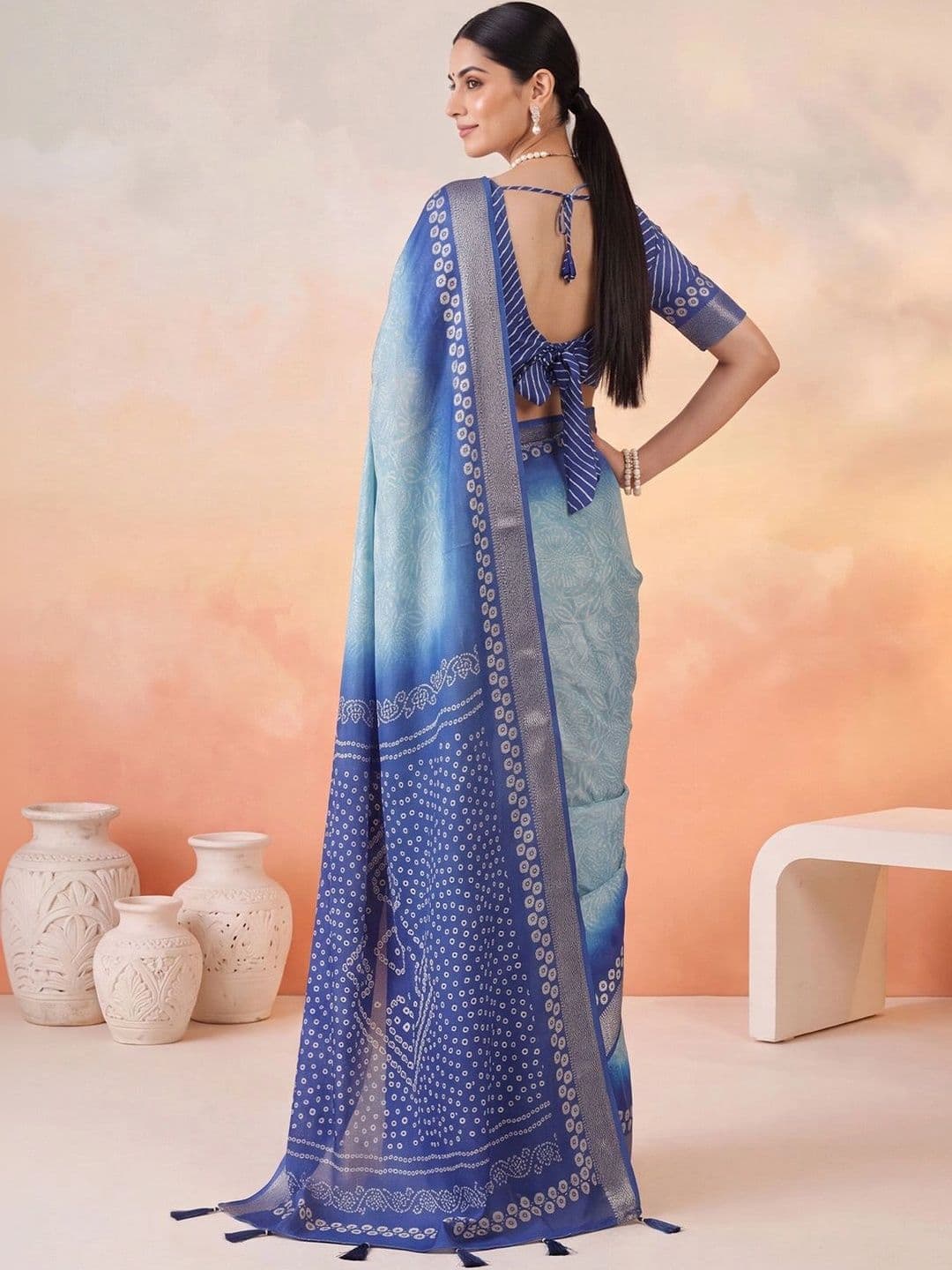Anouk Ombre Zari Designer Bandhani Saree thumbnail 2