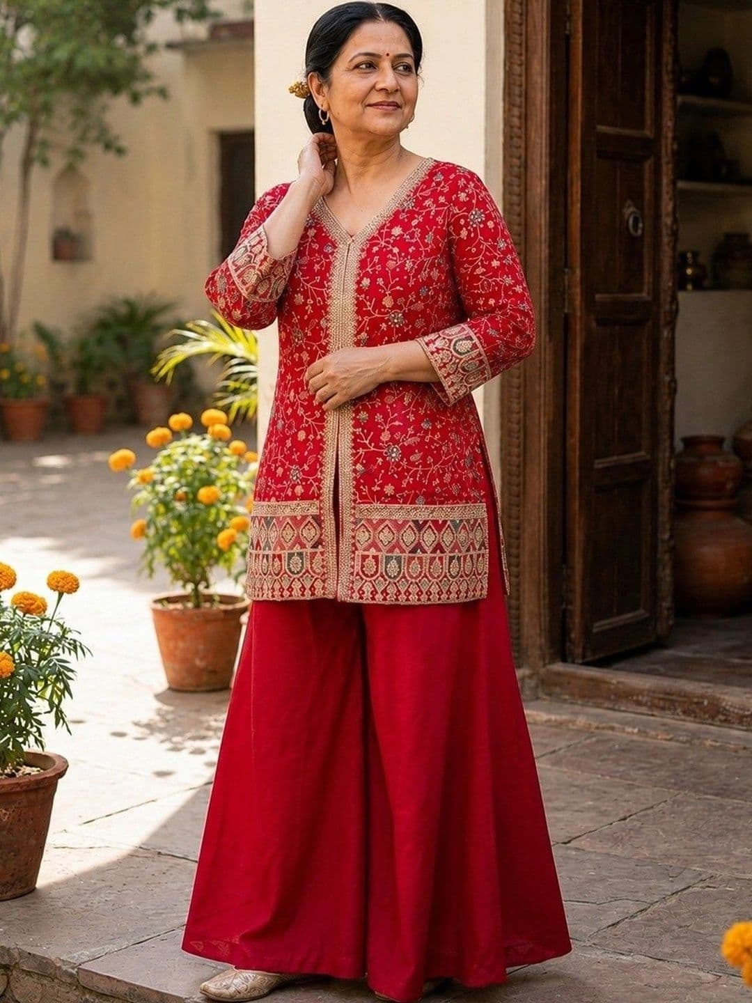 NORIVA Women Ethnic Motifs Embroidered Regular Kurta with Palazzos thumbnail 2