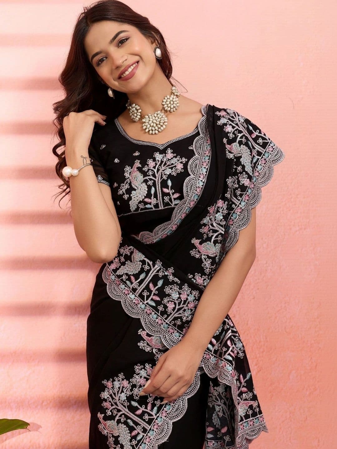 Leelavati Embellished Pure Chiffon Saree thumbnail 2