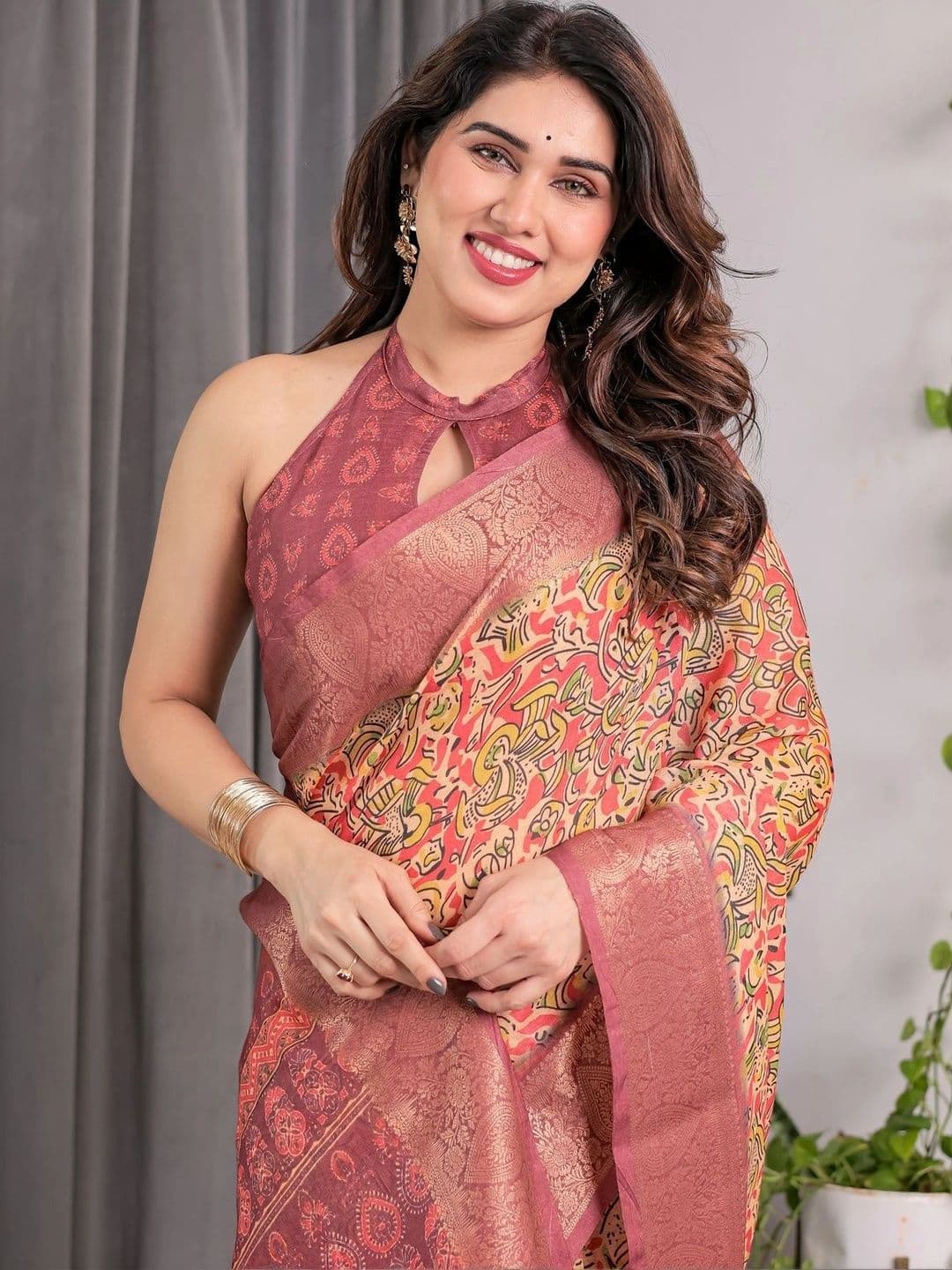 LUMIN KNOT Floral Zari Pure Linen Designer Saree thumbnail 7