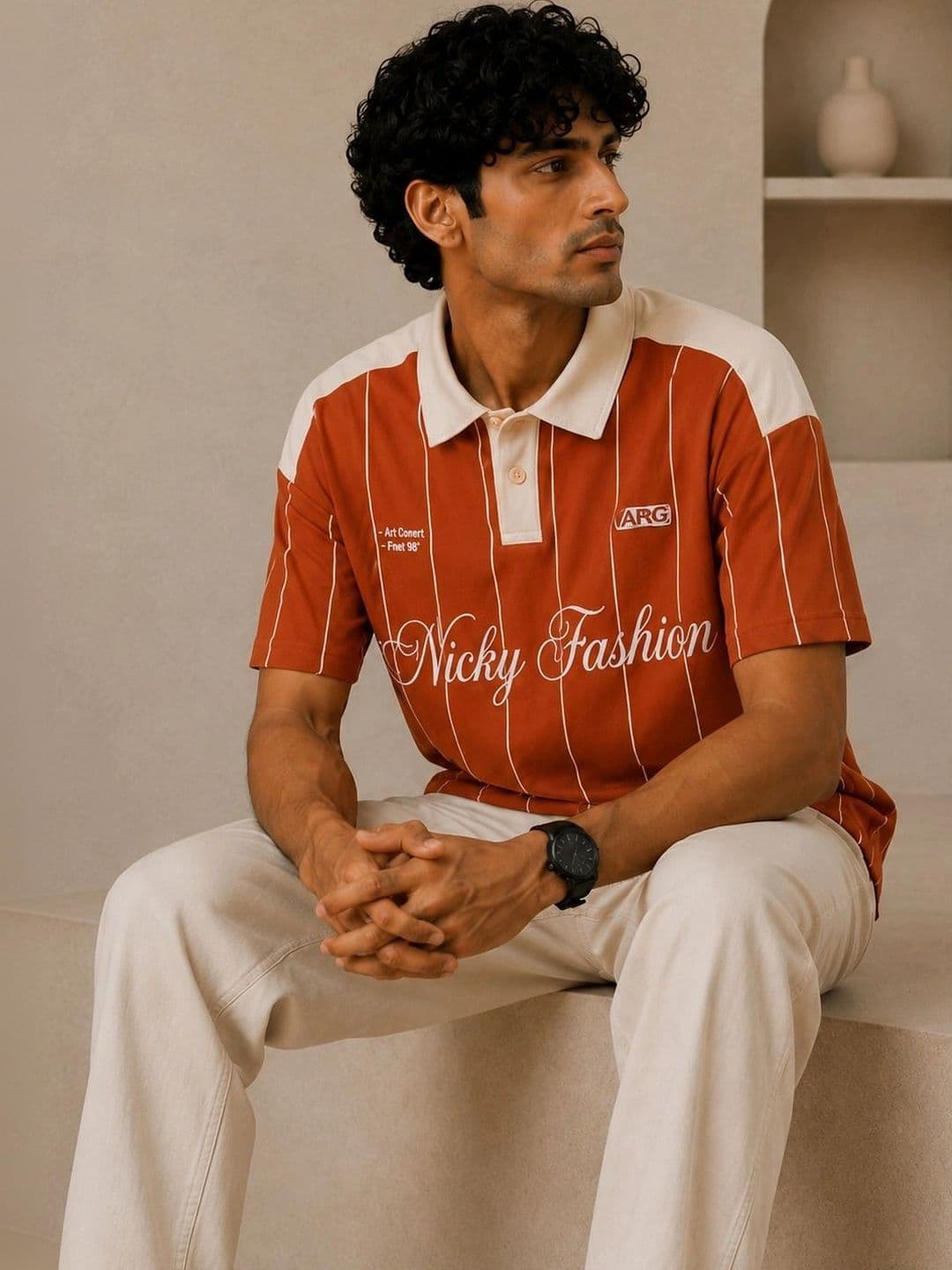 NB Nicky Boy Men 2 Striped Polo Collar T-shirt thumbnail 3