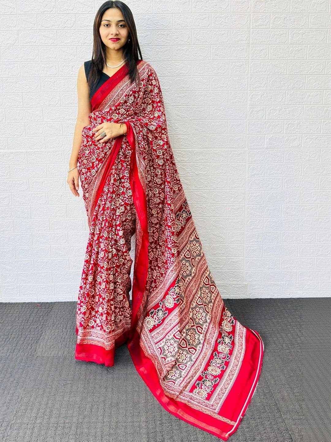 FABBRITY Paisley Mirror Work Pure Cotton Designer Saree - view 1