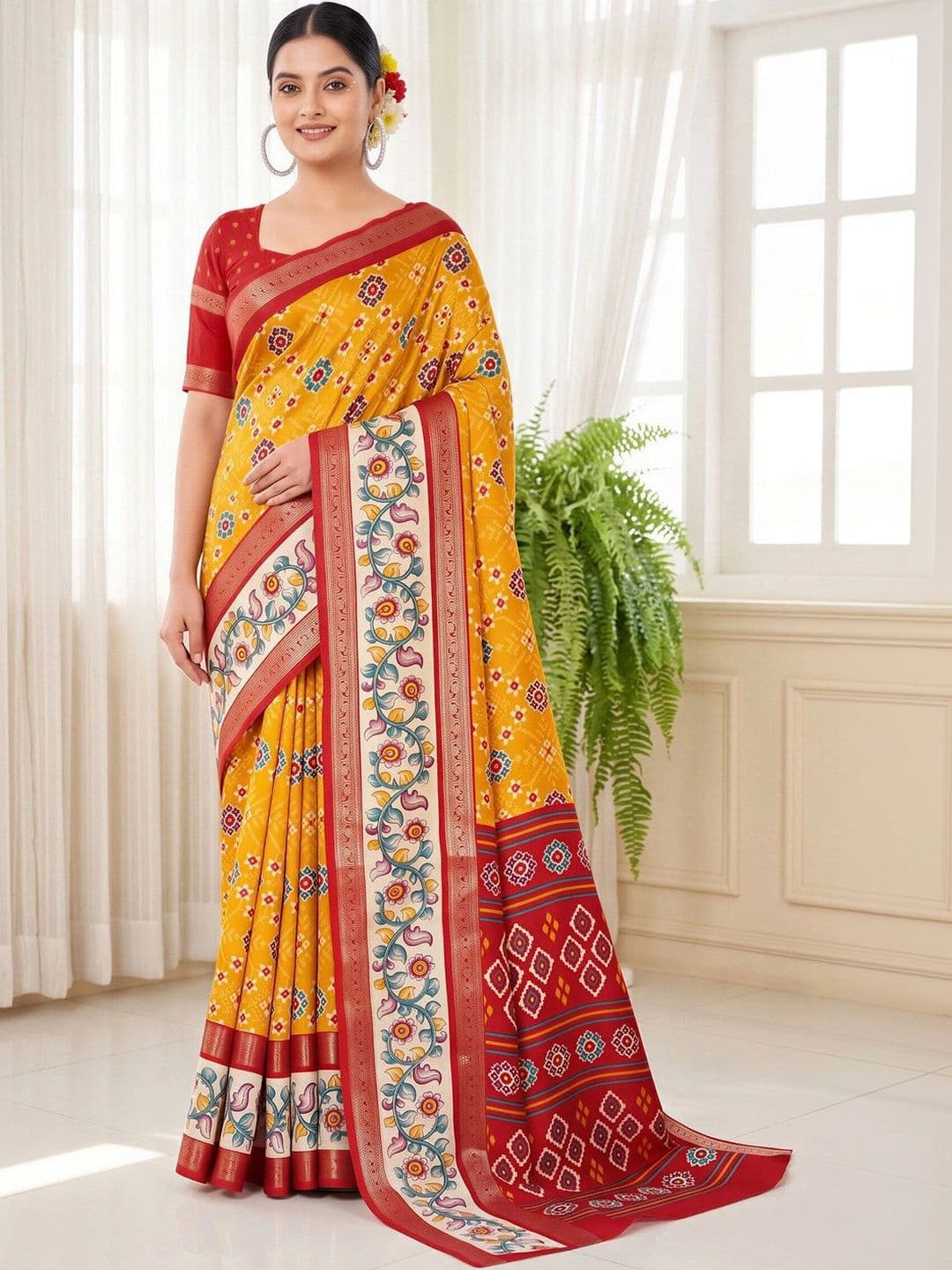 Anouk Ethnic Motifs Silk Blend Designer Patola Saree - view 1