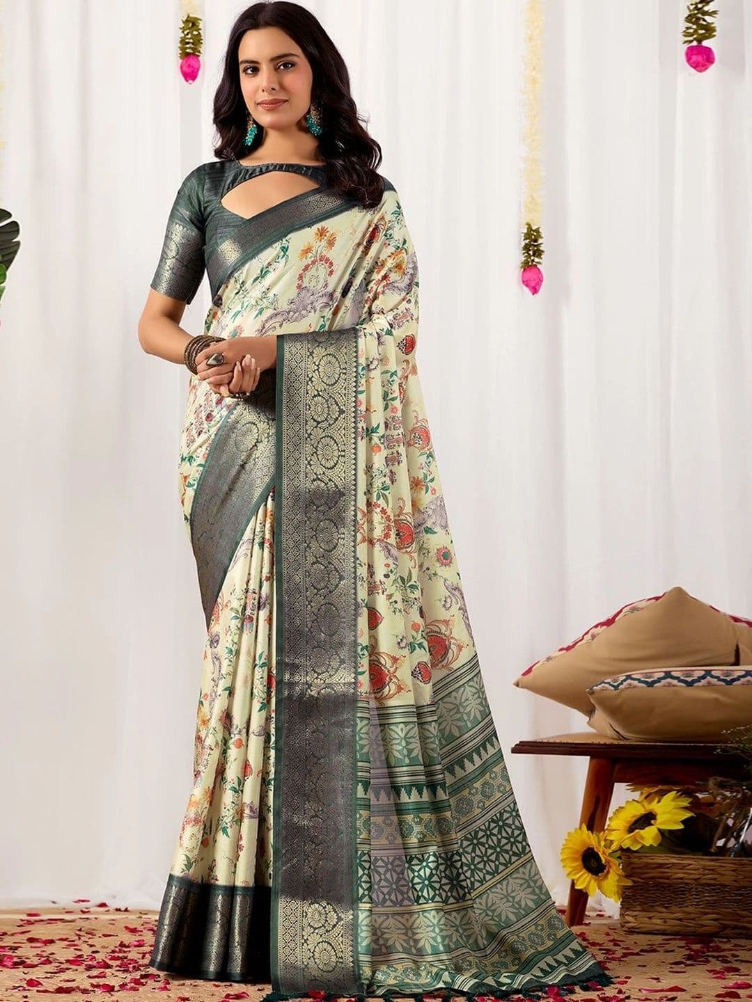 LeeliPeeri Designer Floral Zari Silk Blend Designer Saree - view 1