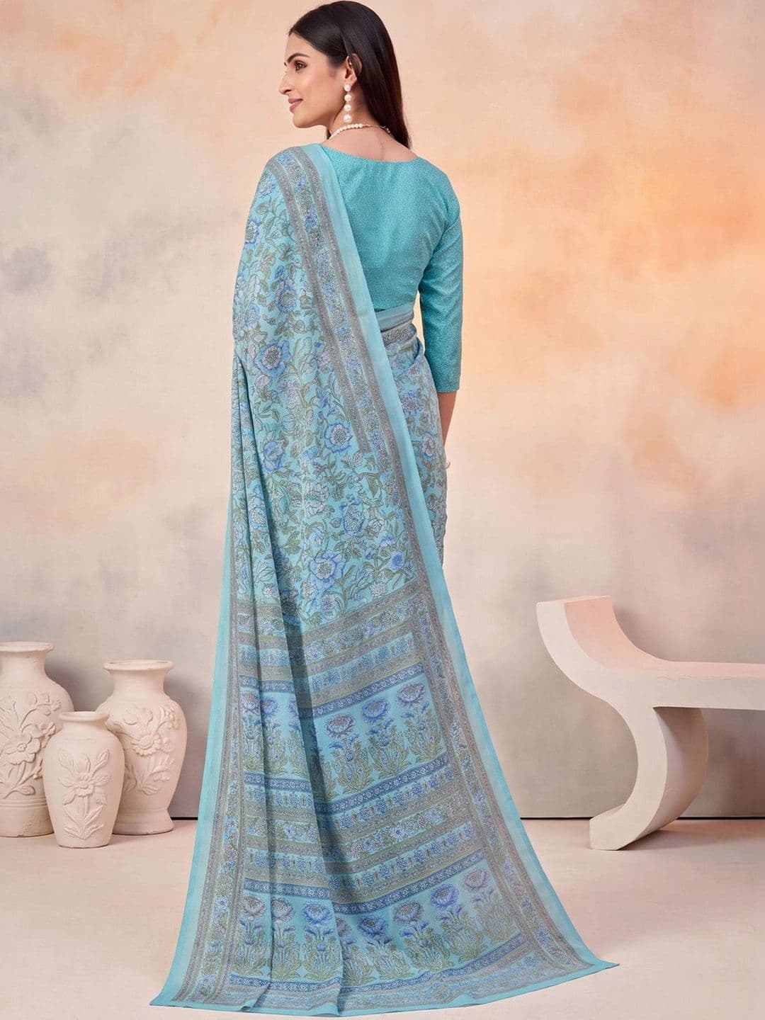 Anouk Floral Poly Crepe Designer Saree thumbnail 5