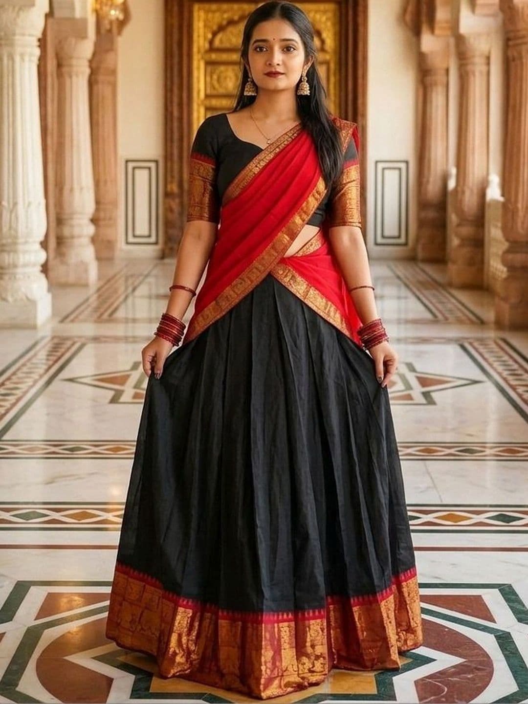 HERE&NOW Unstitched Lehenga & Blouse With Dupatta thumbnail 4