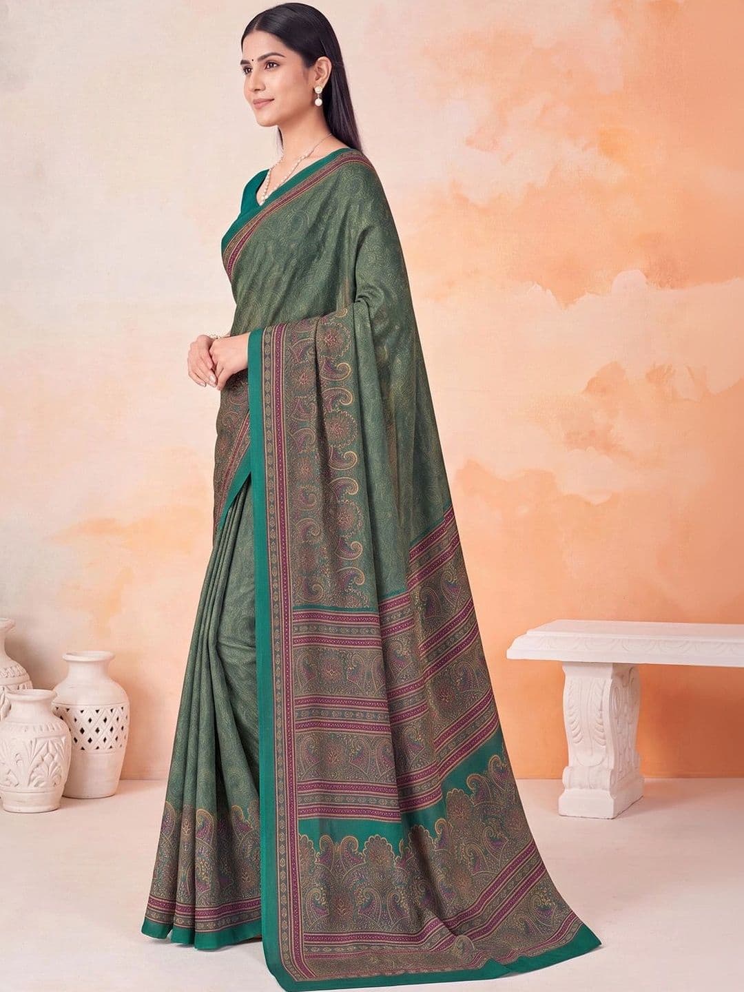 Anouk Paisley Poly Crepe Designer Saree thumbnail 7