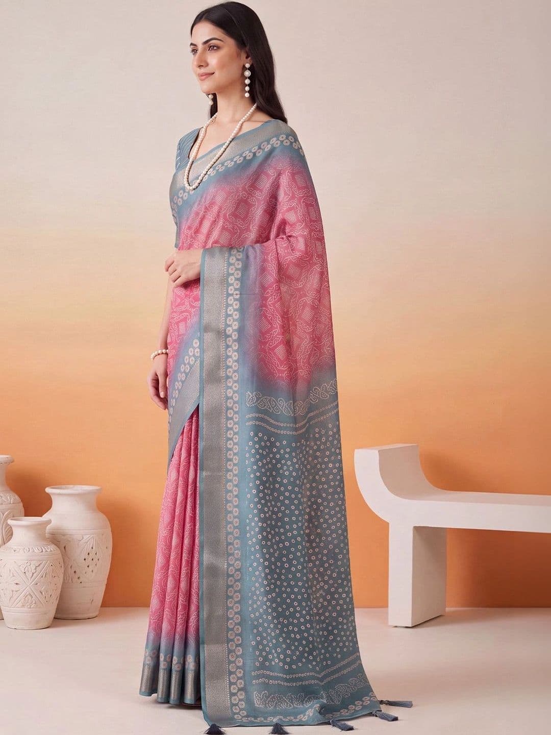 Anouk Bandhani Zari Designer Bandhani Saree thumbnail 2