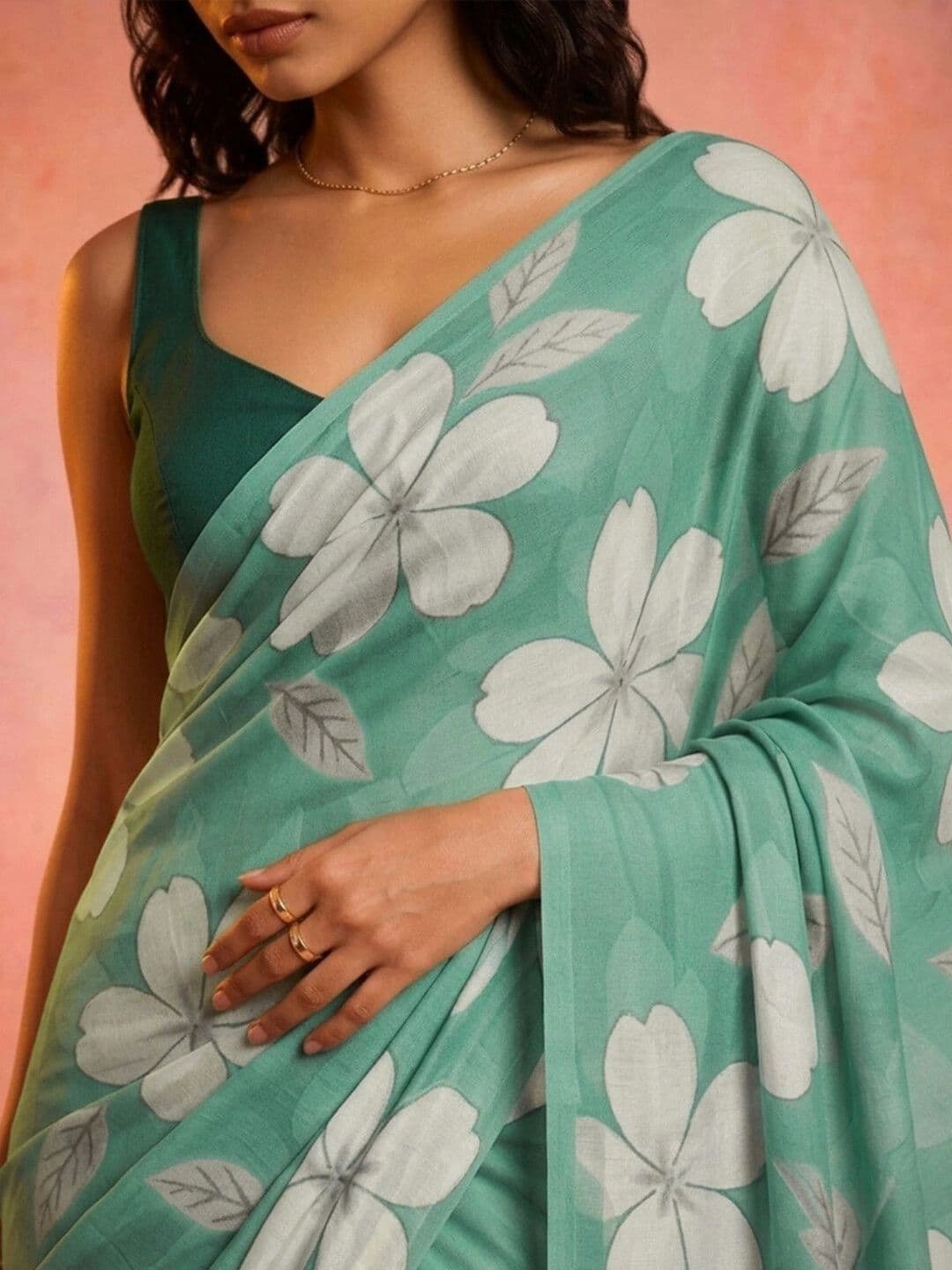 KINDA DESI Floral Zari Pure Chiffon Fusion Saree thumbnail 5