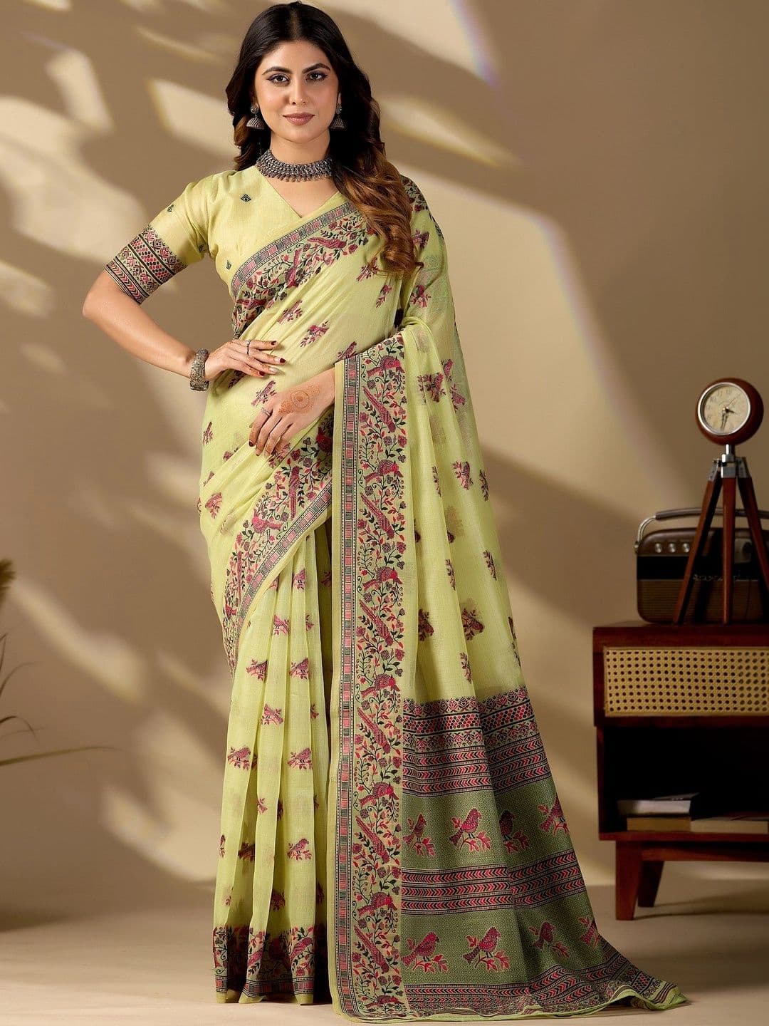 ERIKA Floral Pure Cotton Designer Bhagalpuri Saree - view 1