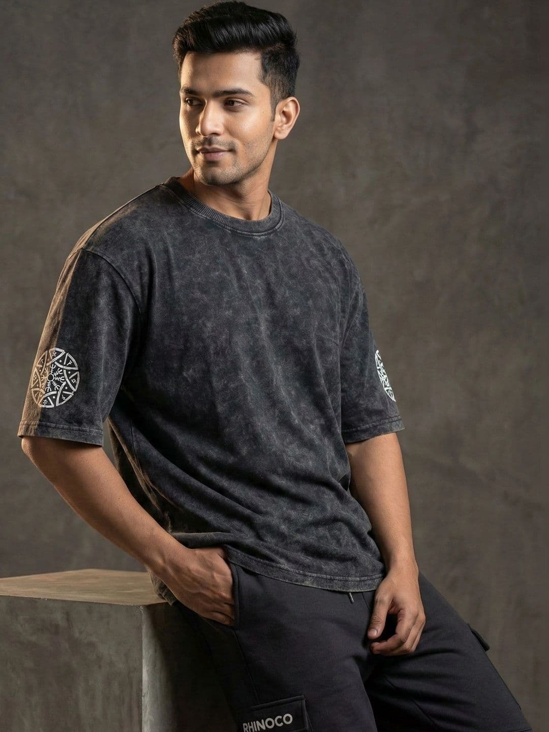 Moda Rapido Mayan Priest Light Acid Men Printed Drop-Shoulder Sleeves Cotton T-shirt thumbnail 3