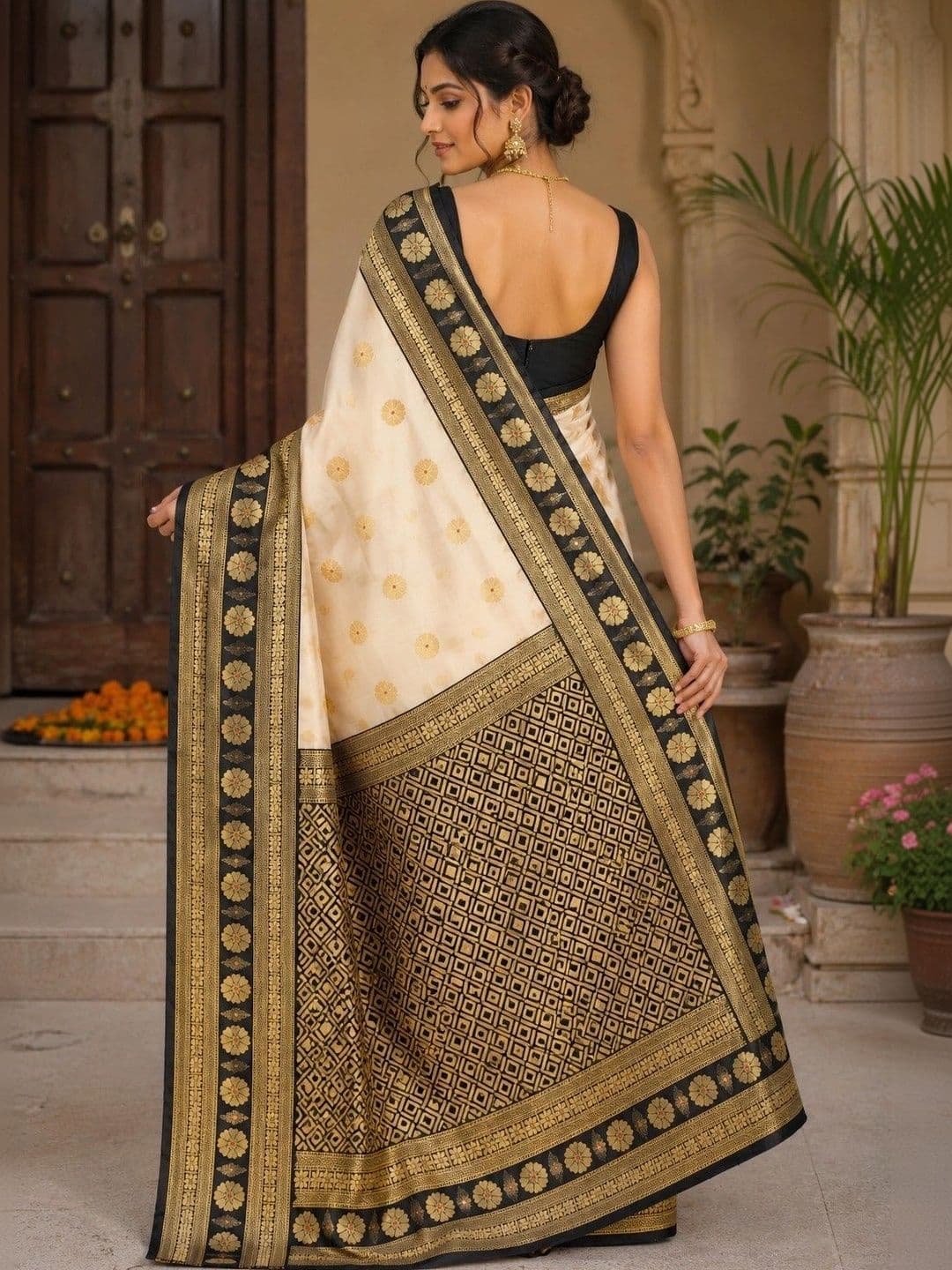 aeriebier Woven Design Zari Silk Blend Banarasi Saree thumbnail 3