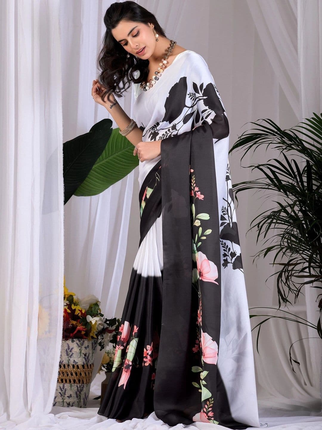 LeeliPeeri Designer Floral Satin Designer Saree thumbnail 5