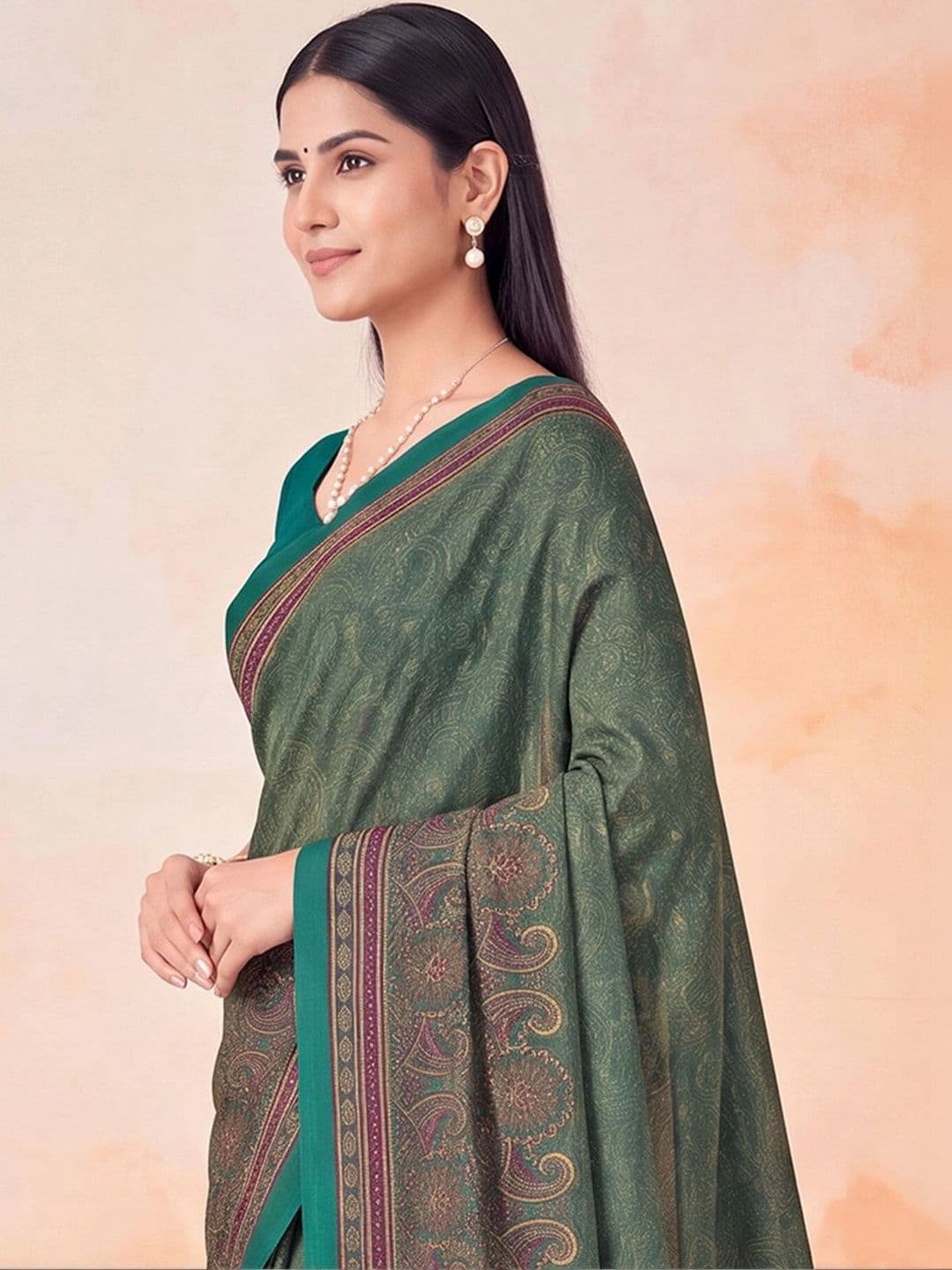 Anouk Paisley Poly Crepe Designer Saree thumbnail 4