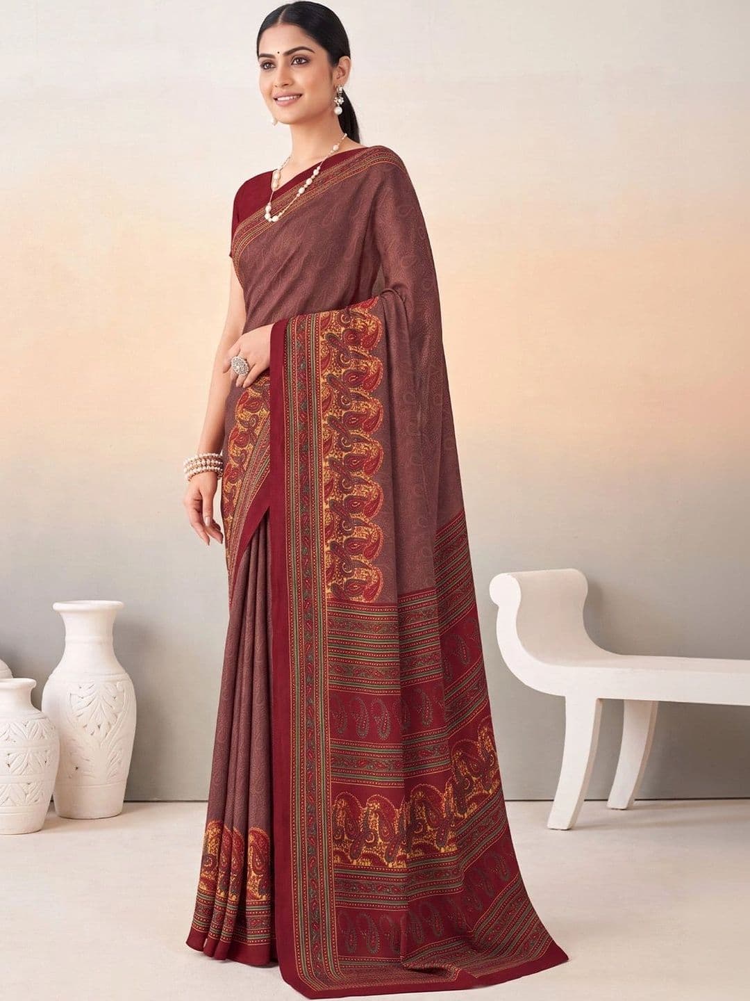 Anouk Ethnic Motifs Poly Crepe Designer Saree thumbnail 5