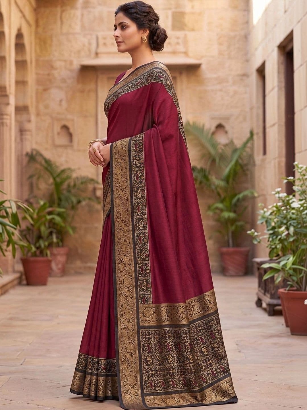 Peachmode Ethnic Motifs Zari Art Silk Handloom Patola Saree thumbnail 3