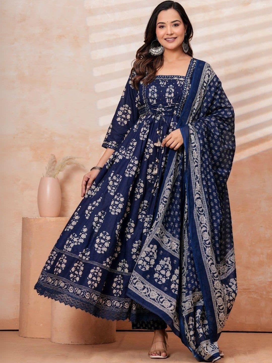 Moda Rapido Women Floral Printed Empire Pure Cotton Kurta with Trousers & Dupatta - view 1