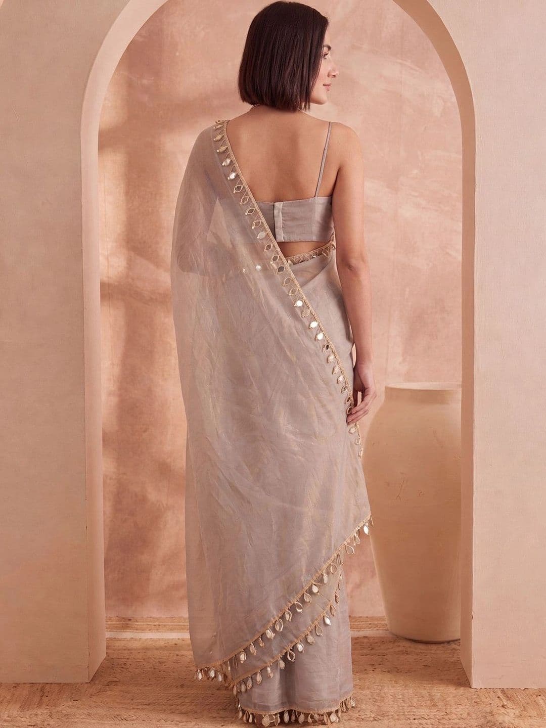 Anouk Mirror Work Satin Designer Saree thumbnail 4