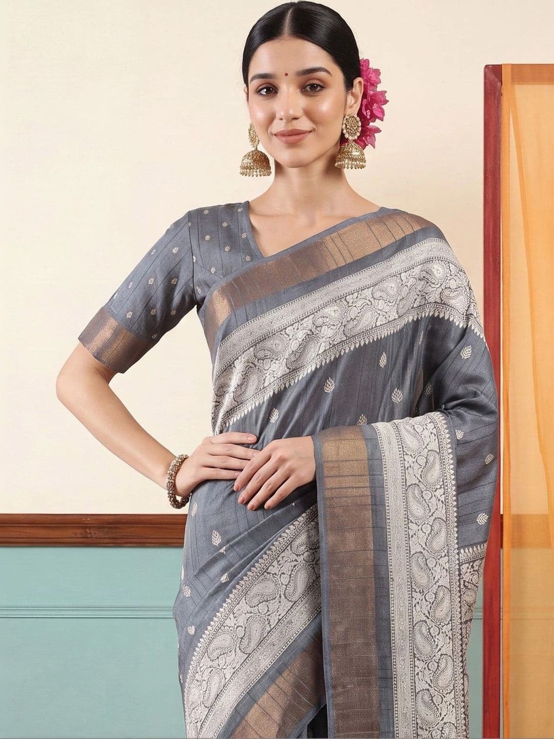 Anouk Woven Design Zari Silk Blend Designer Saree thumbnail 7