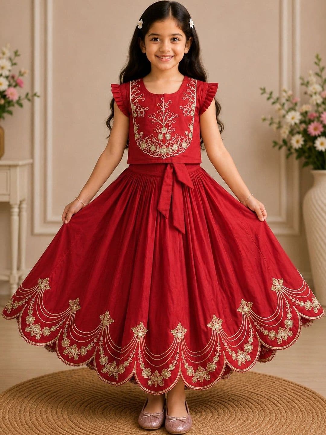 KALINI Girls Embroidered Thread Work Ready to Wear Lehenga & - view 1