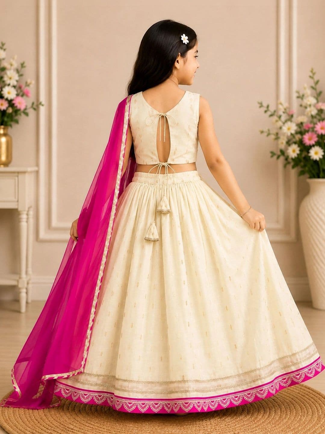 KALINI Girls Embroidered Thread Work Ready to Wear Lehenga & Blouse With Dupatta thumbnail 3