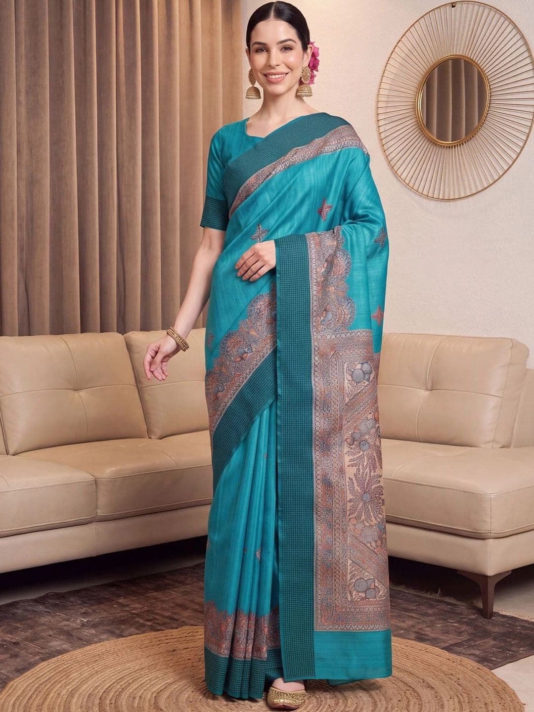 Anouk Woven Design Embroidered Silk Blend Designer Tussar Saree - view 1