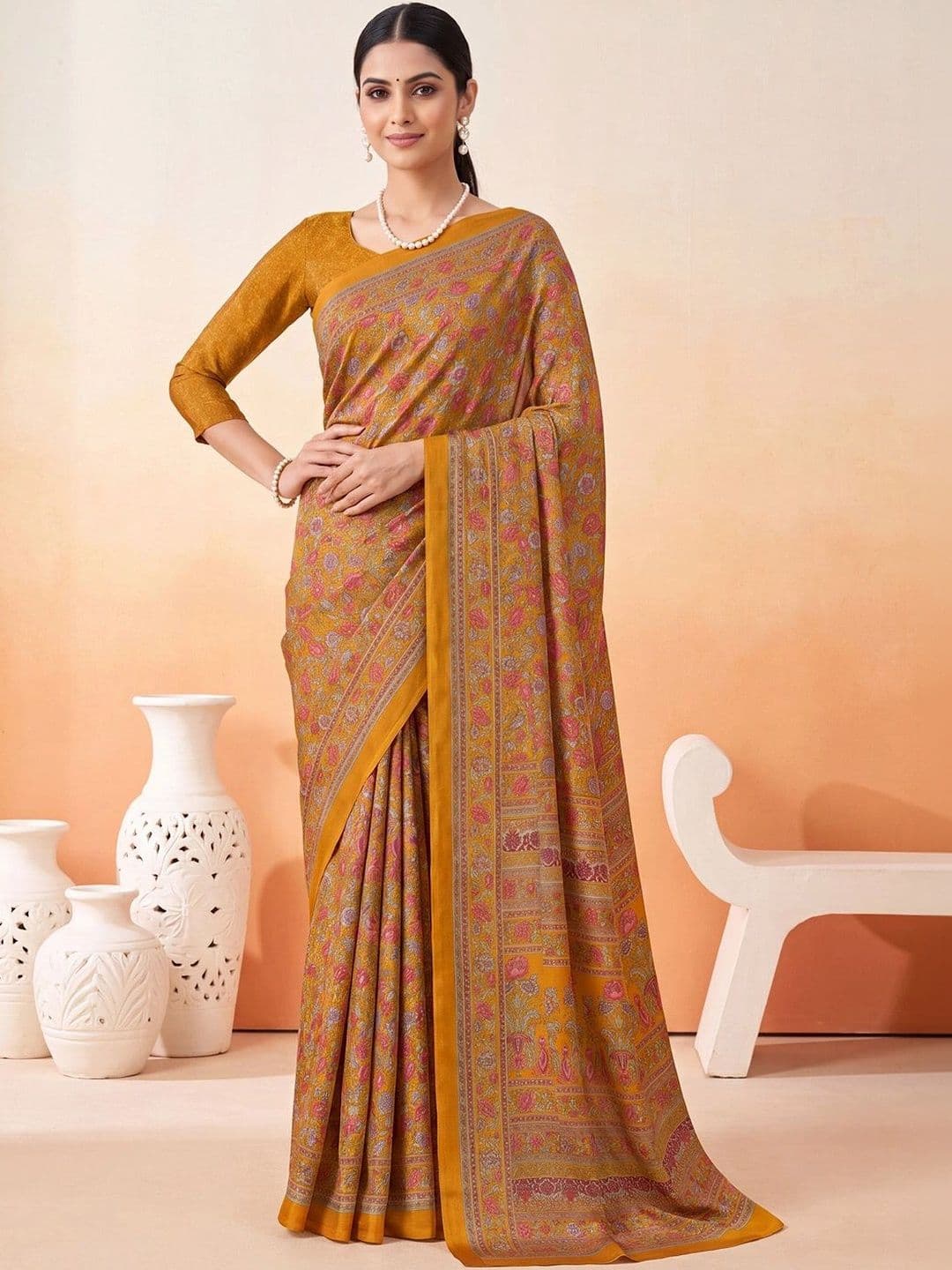 Anouk Floral Poly Crepe Designer Saree - view 1