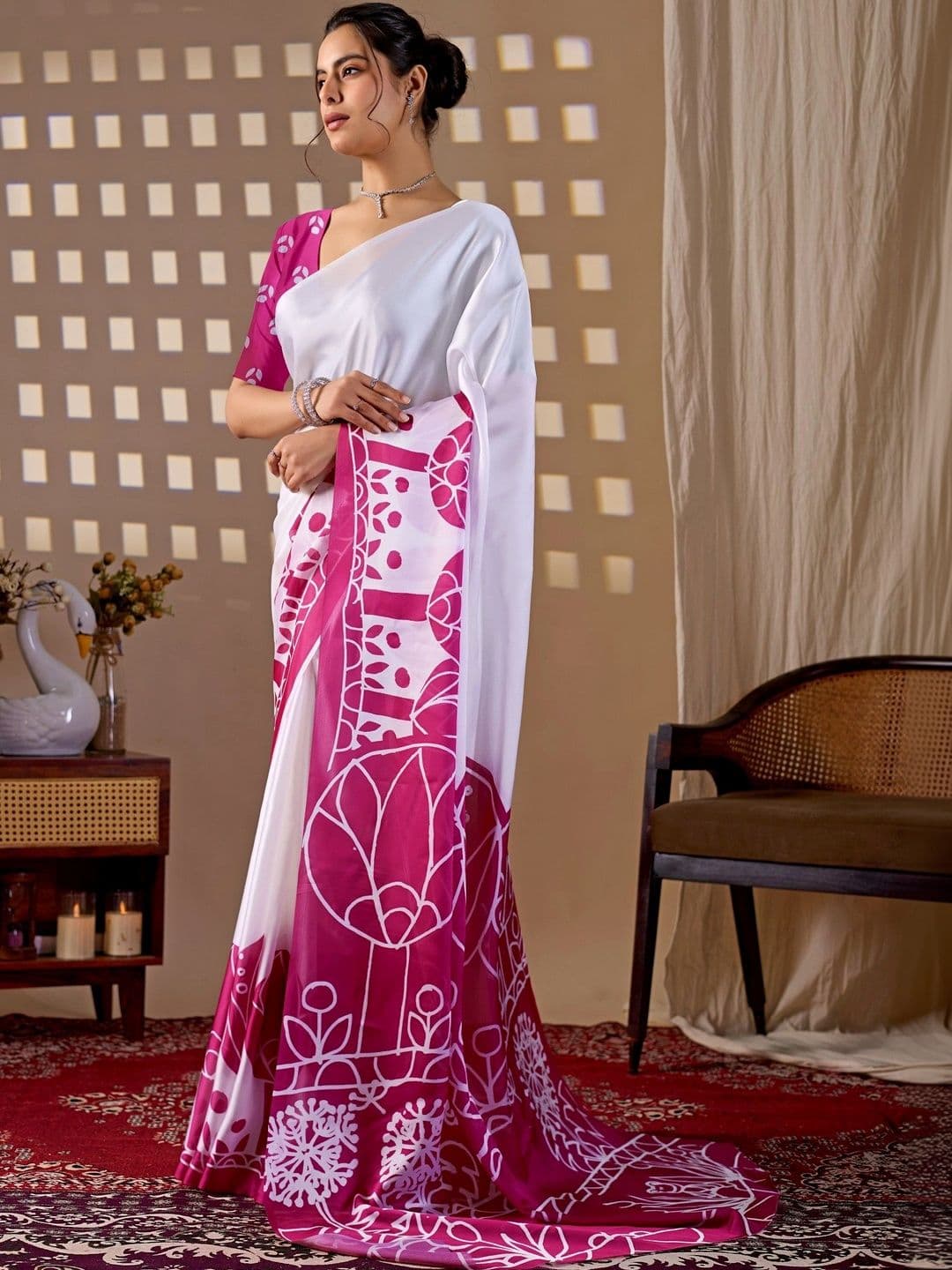LeeliPeeri Designer Floral Satin Designer Saree thumbnail 3