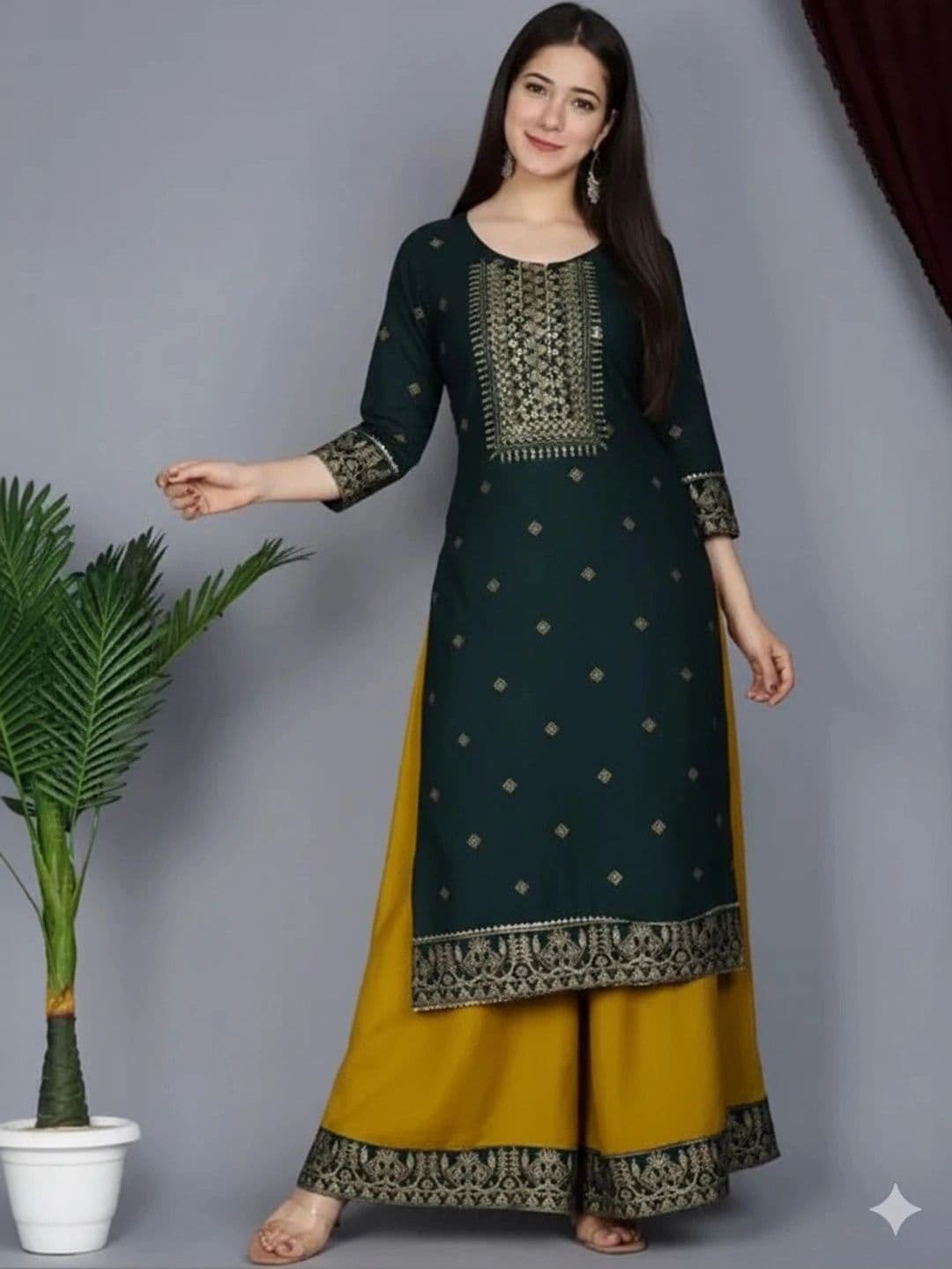 AAYUFAB Women Ethnic Motifs Printed Regular Kurta with Palazzos thumbnail 2
