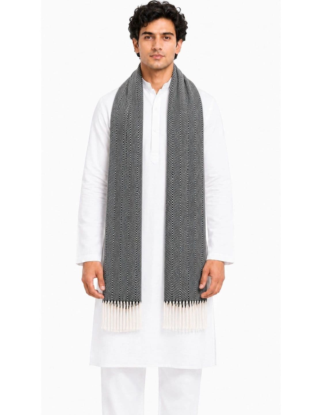 WOOLOASIS Men Woven Design Stole thumbnail 2