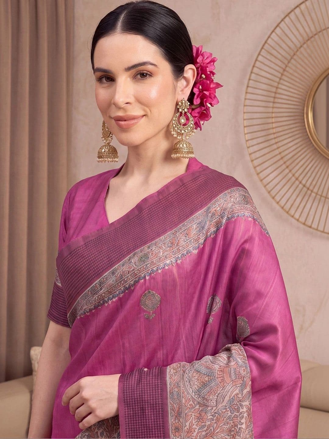 Anouk Woven Design Zari Silk Blend Designer Tussar Saree thumbnail 4