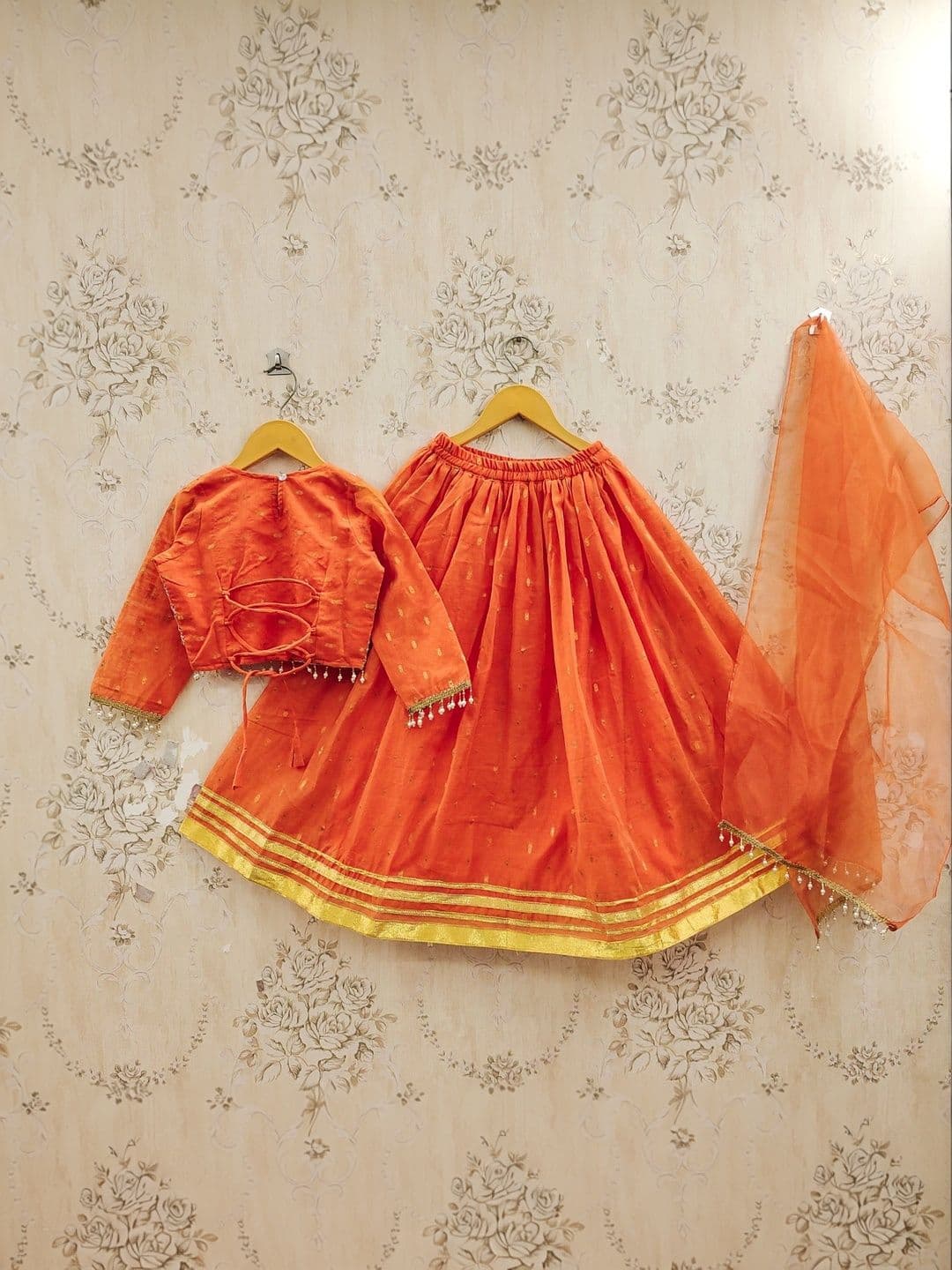 KALINI Girls Embroidered Mirror Work Ready to Wear Lehenga & Blouse With Dupatta thumbnail 2