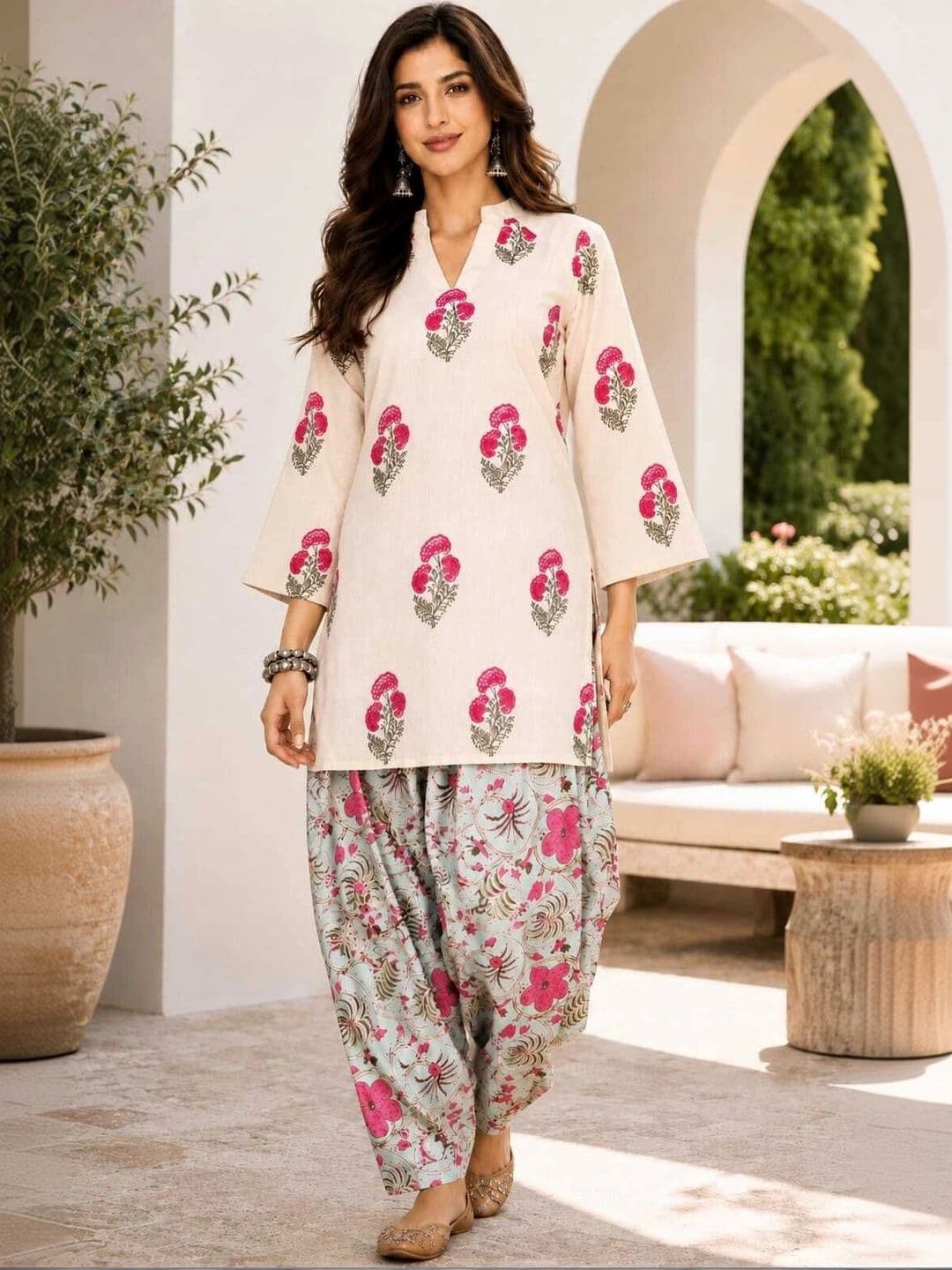 KALINI Women Floral Printed Regular Pure Cotton Kurta with Patiala - view 1
