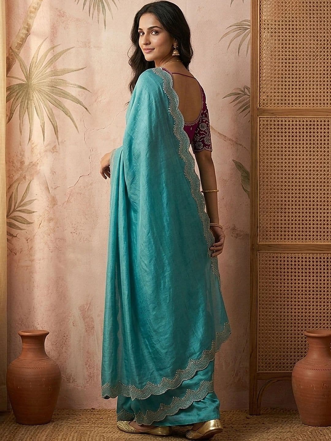 Sangria Poly Georgette Fusion Saree thumbnail 3