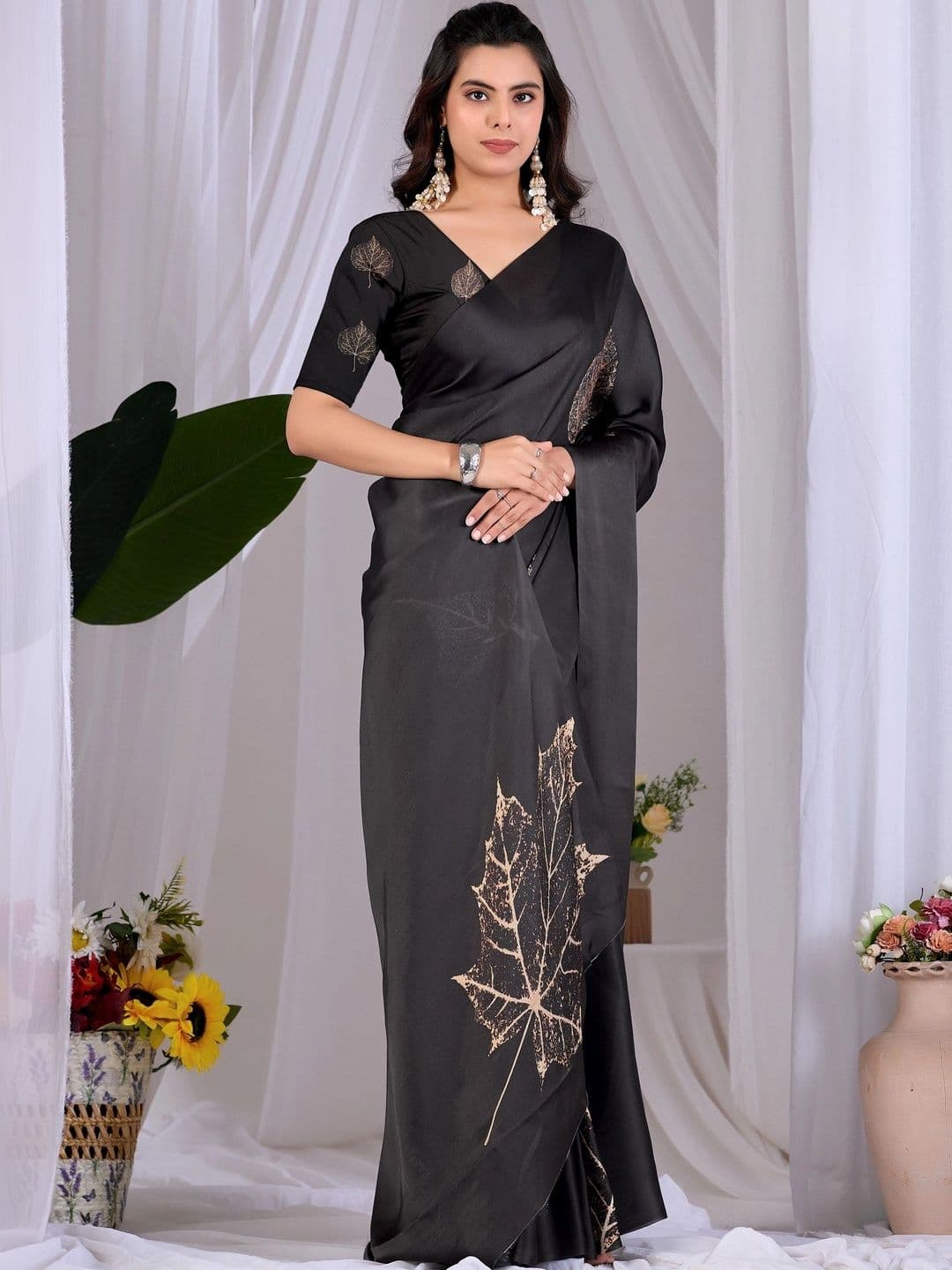 LeeliPeeri Designer Floral Satin Designer Saree thumbnail 3