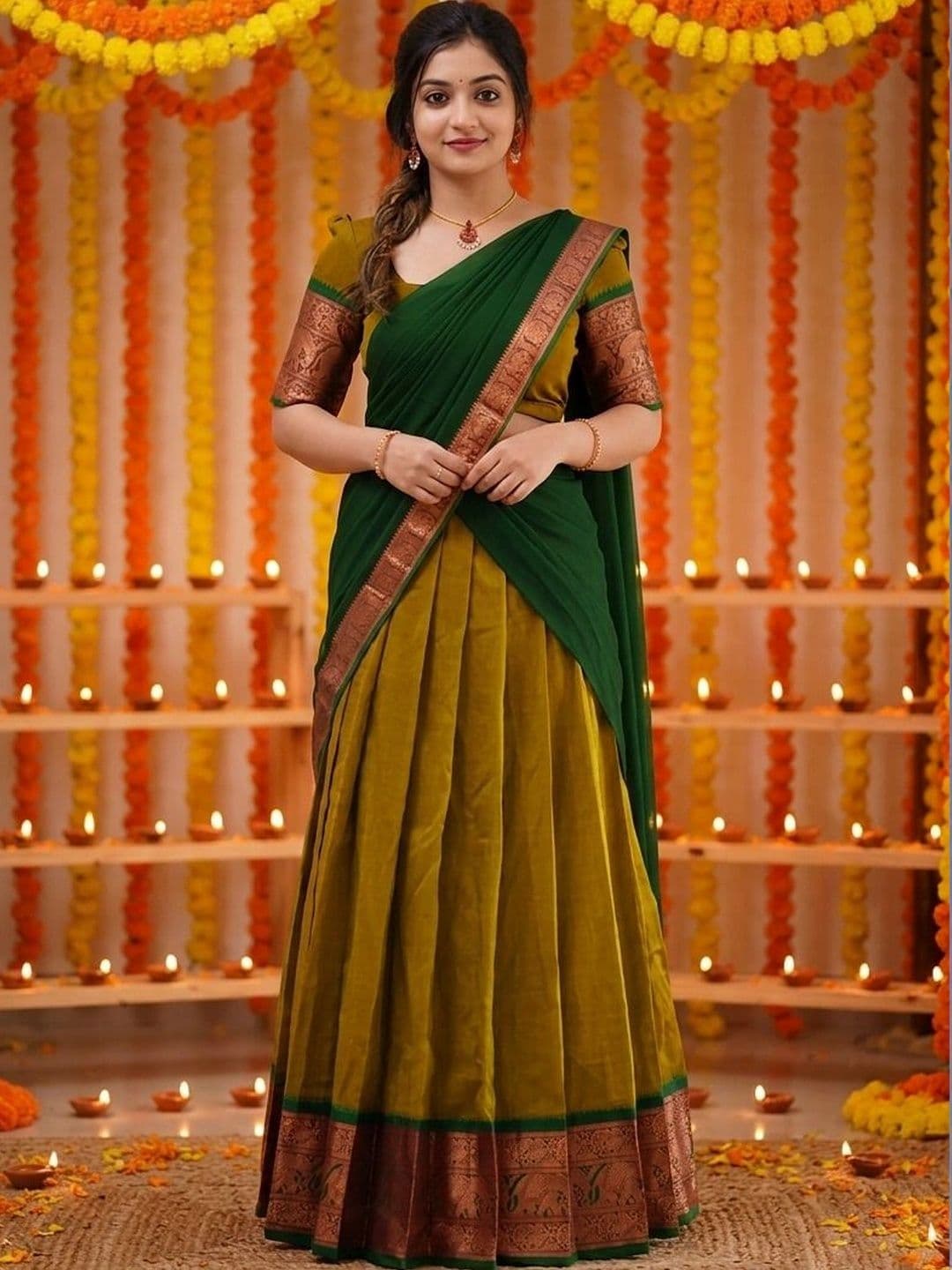 HERE&NOW Embroidered Unstitched Lehenga & Blouse With Dupatta - view 1
