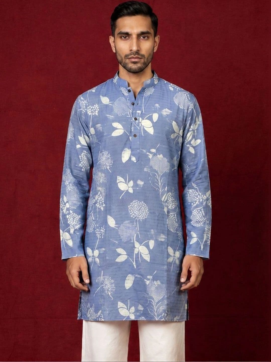 Jompers Men Floral Printed Indie Prints Kurta thumbnail 3