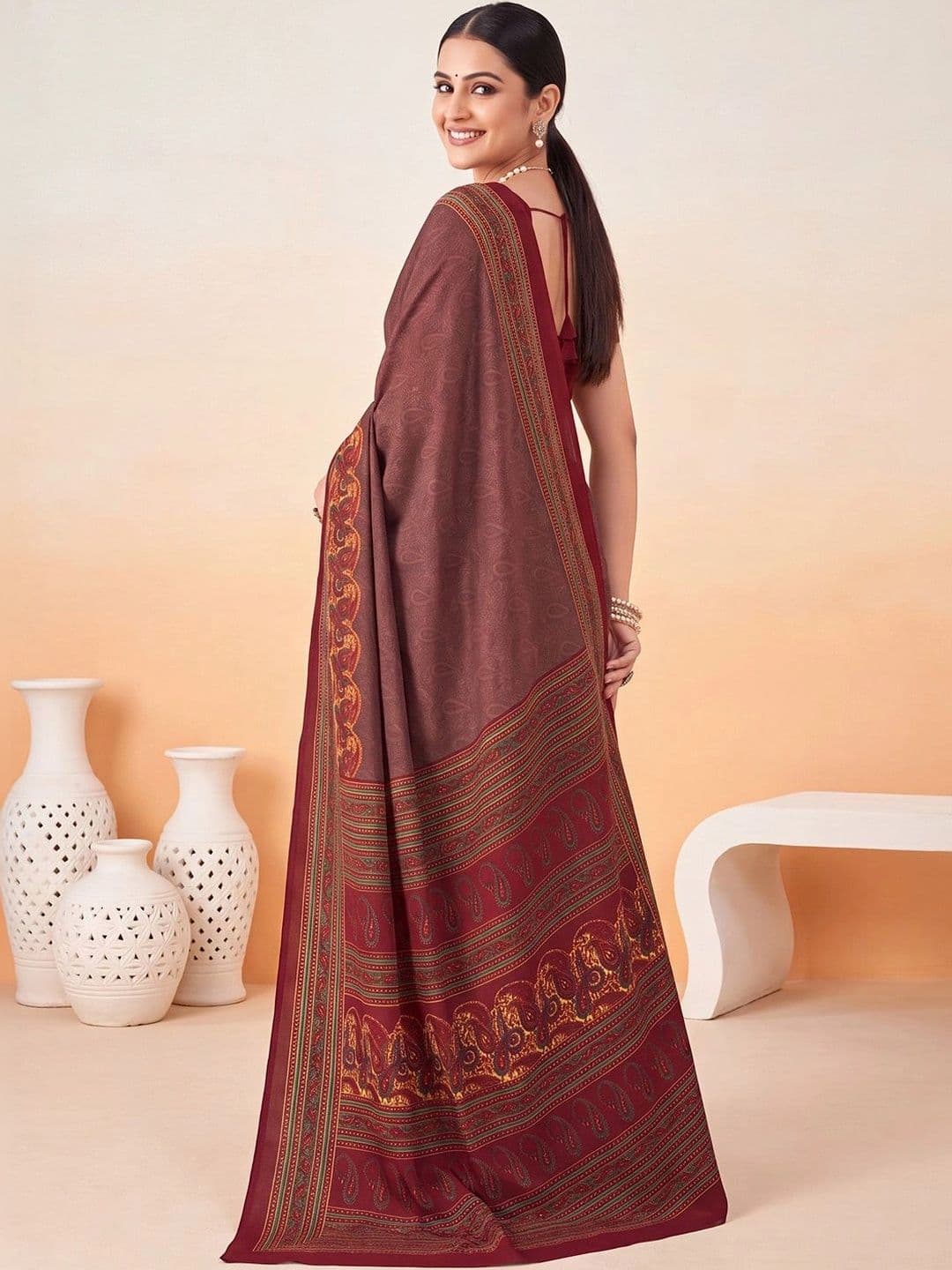 Anouk Ethnic Motifs Poly Crepe Designer Saree thumbnail 6