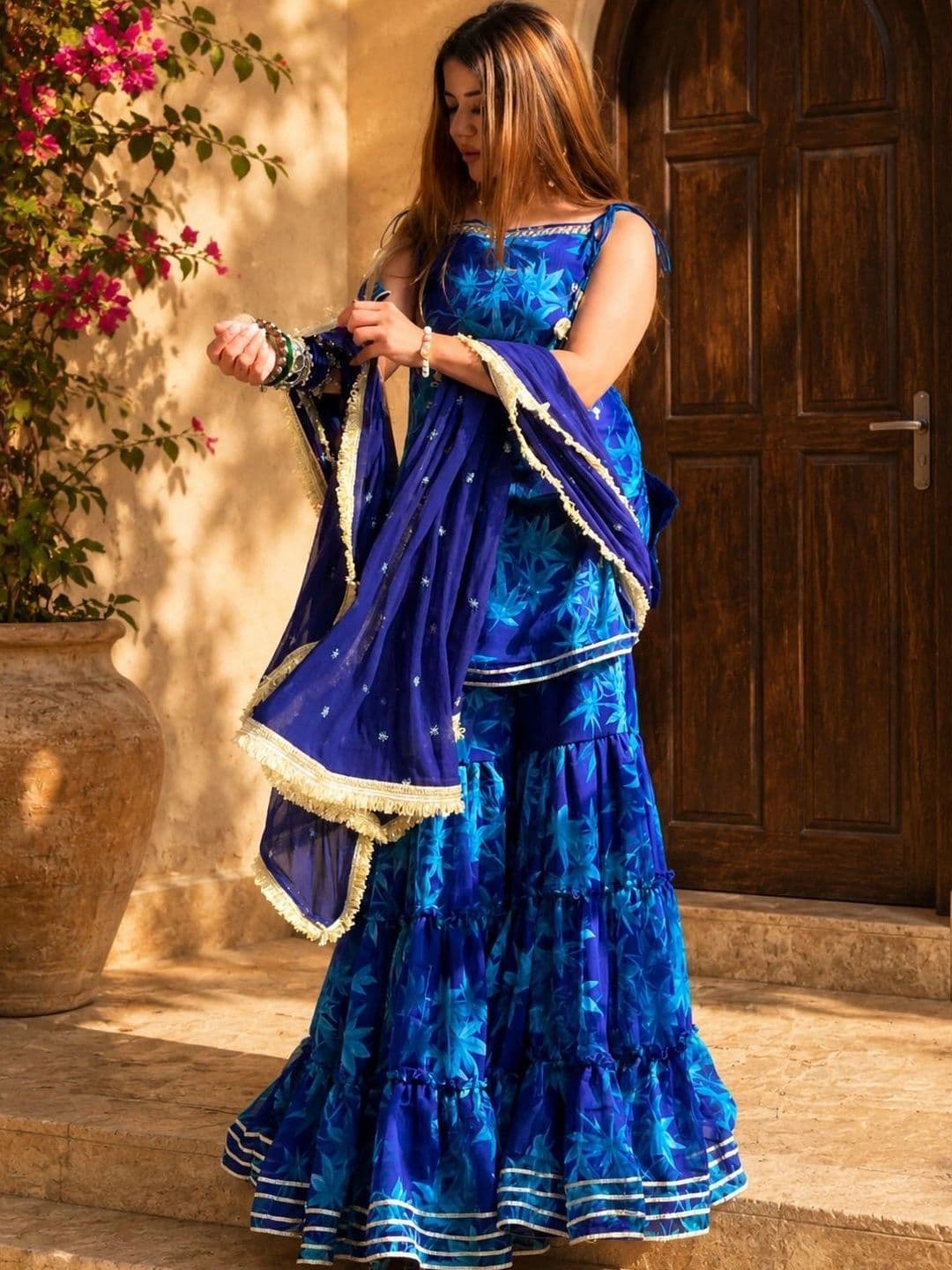 Ariya Prints Women Floral Printed Regular Gotta Patti Kurta with Sharara & With Dupatta - view 1
