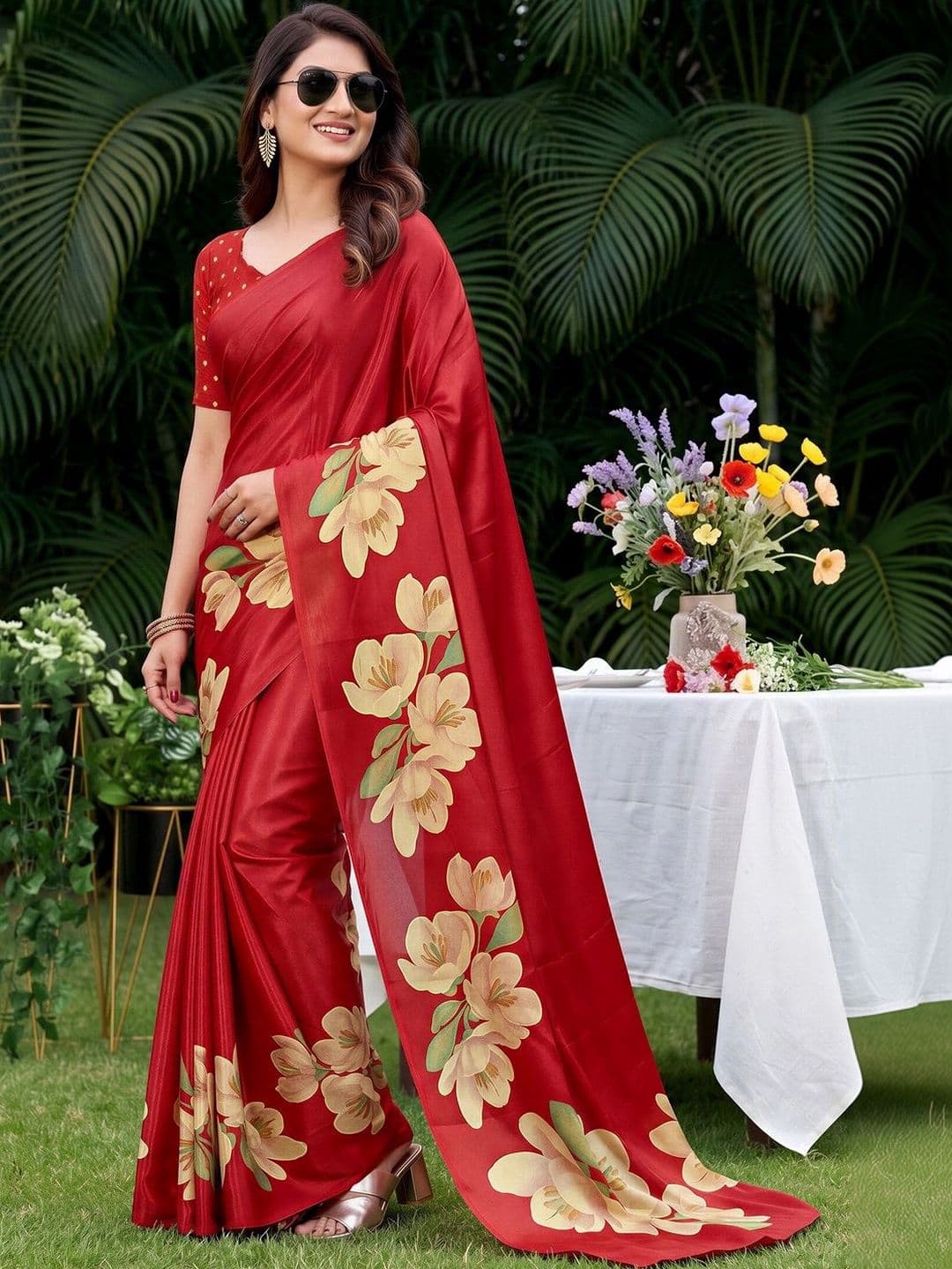 Anouk Floral Poly Crepe Designer Saree - view 1