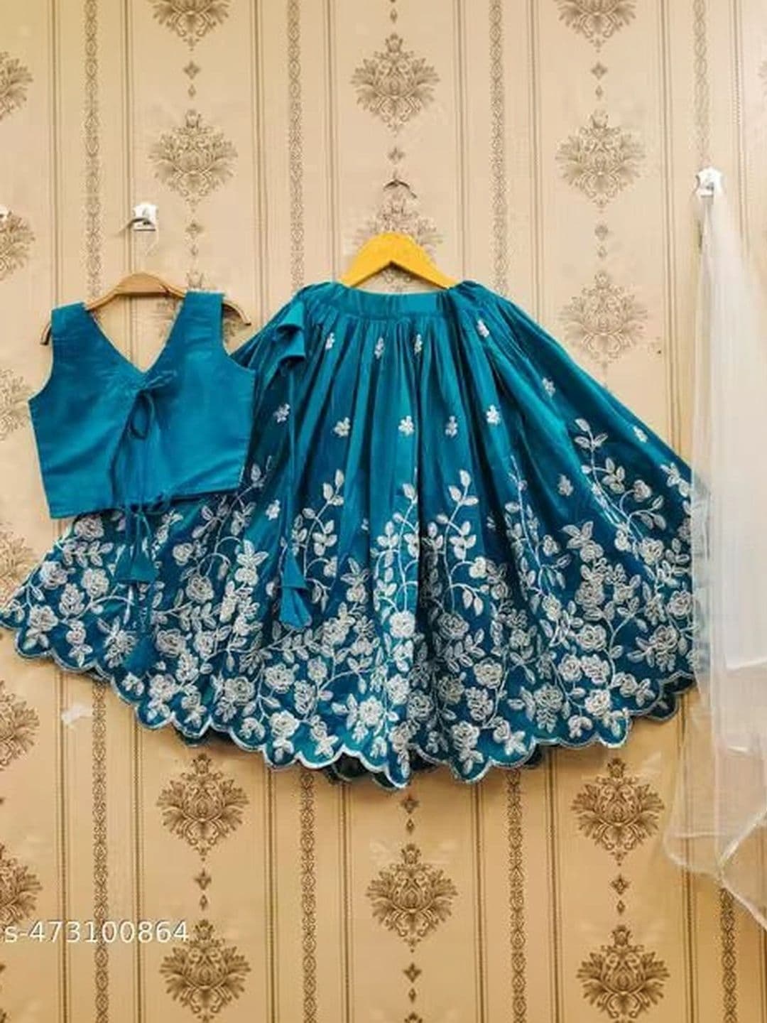 KALINI Girls Embroidered Thread Work Ready to Wear Lehenga & Blouse With Dupatta thumbnail 3